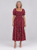 Greta | Vestido midi floral con cuerpo fruncido