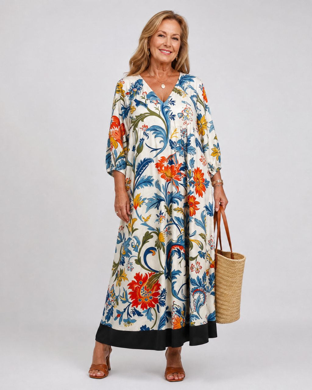 Hanna | Vestido midi boho con estampado botánico de enredaderas