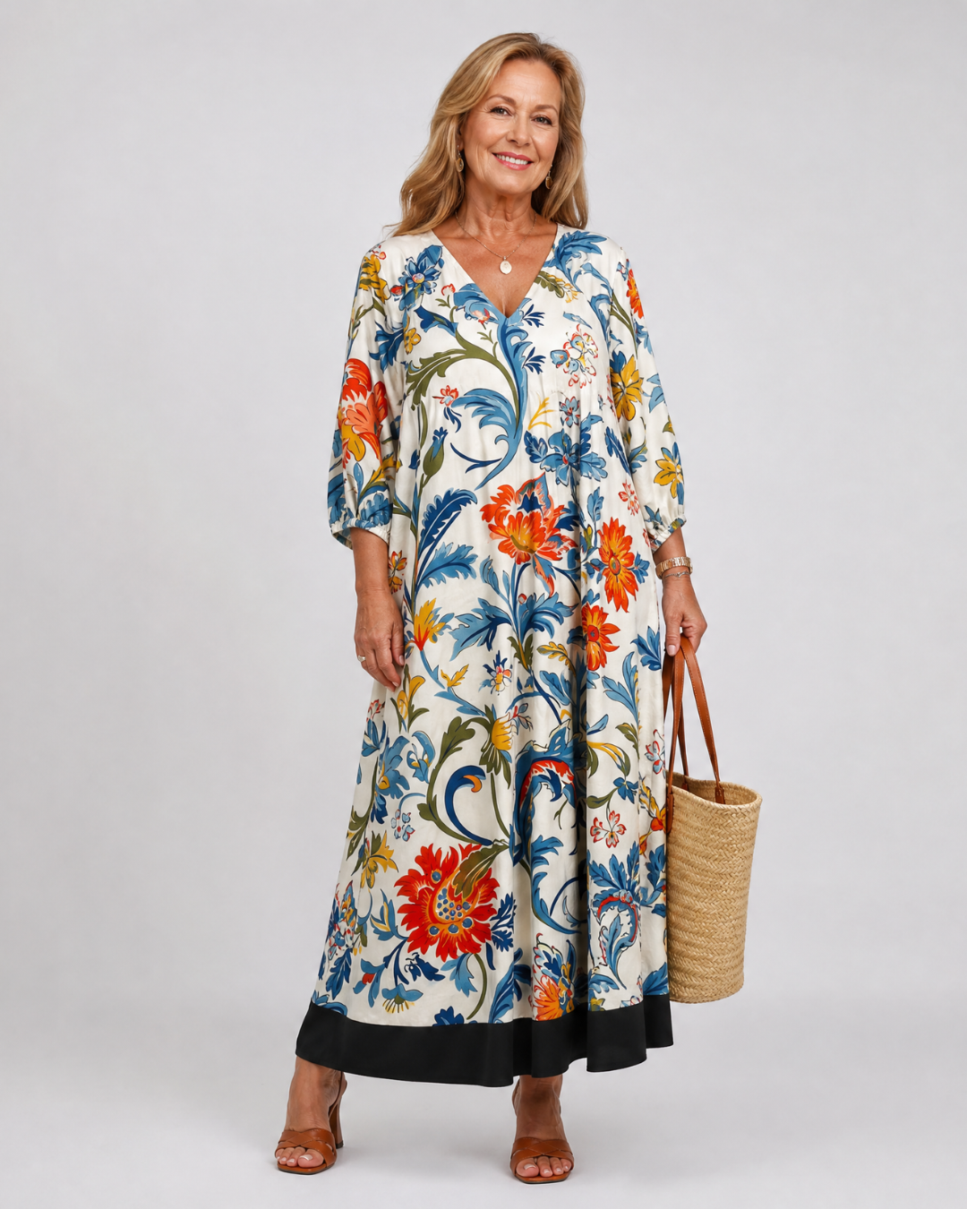Hanna | Vestido midi boho con estampado botánico de enredaderas