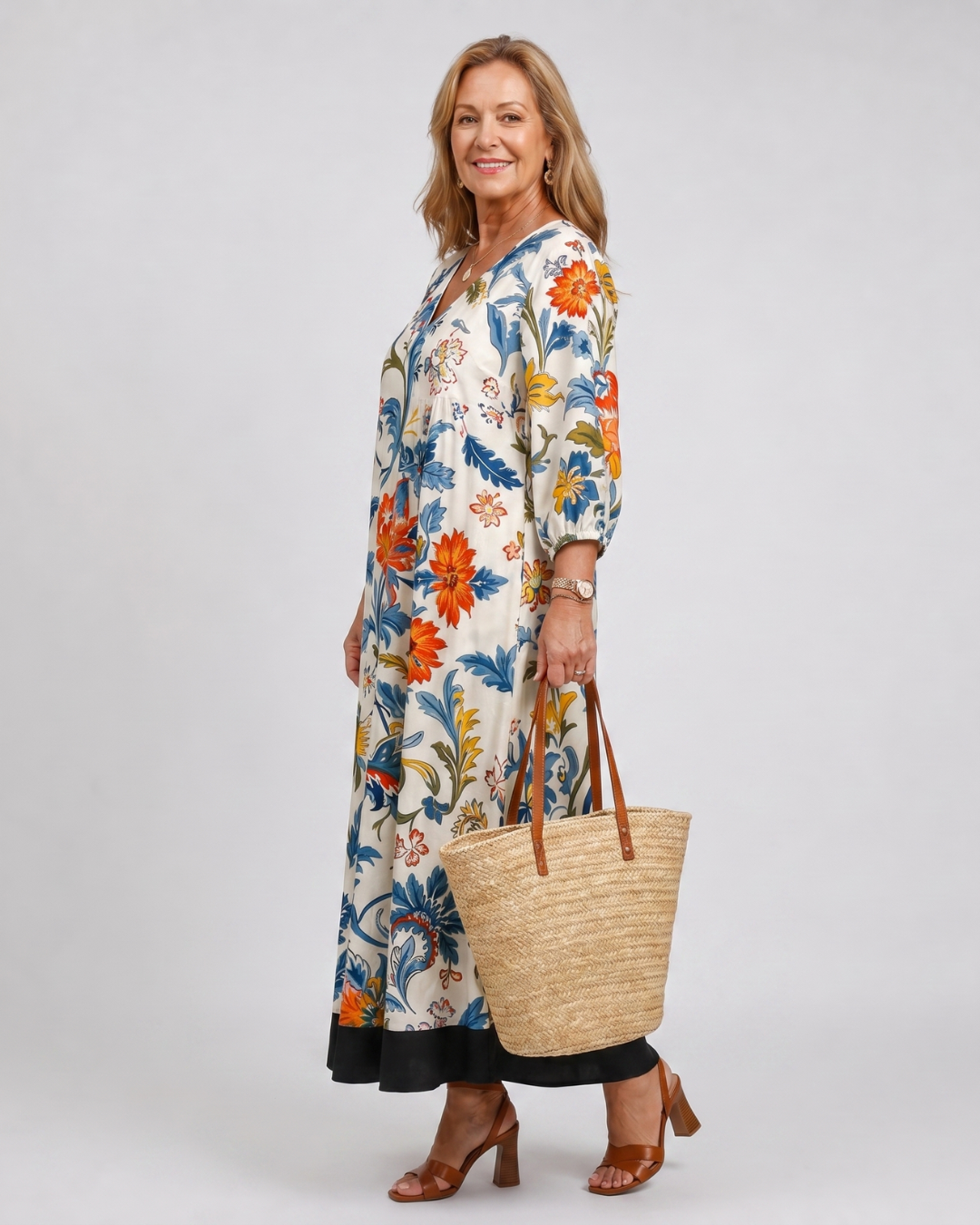 Hanna | Vestido midi boho con estampado botánico de enredaderas
