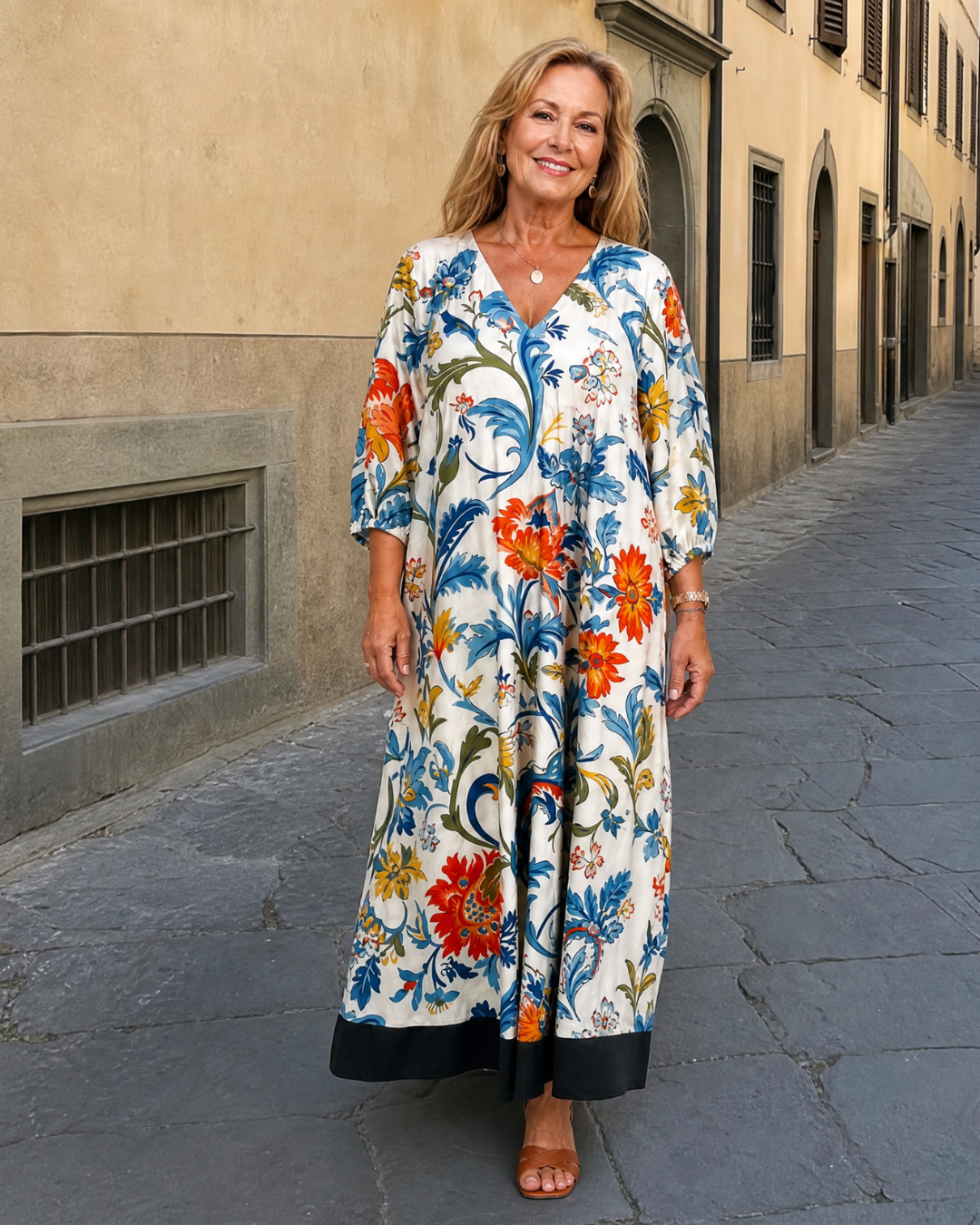 Hanna | Vestido midi boho con estampado botánico de enredaderas