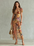 Hannelore | Vestido midi con volantes, fruncido y abertura