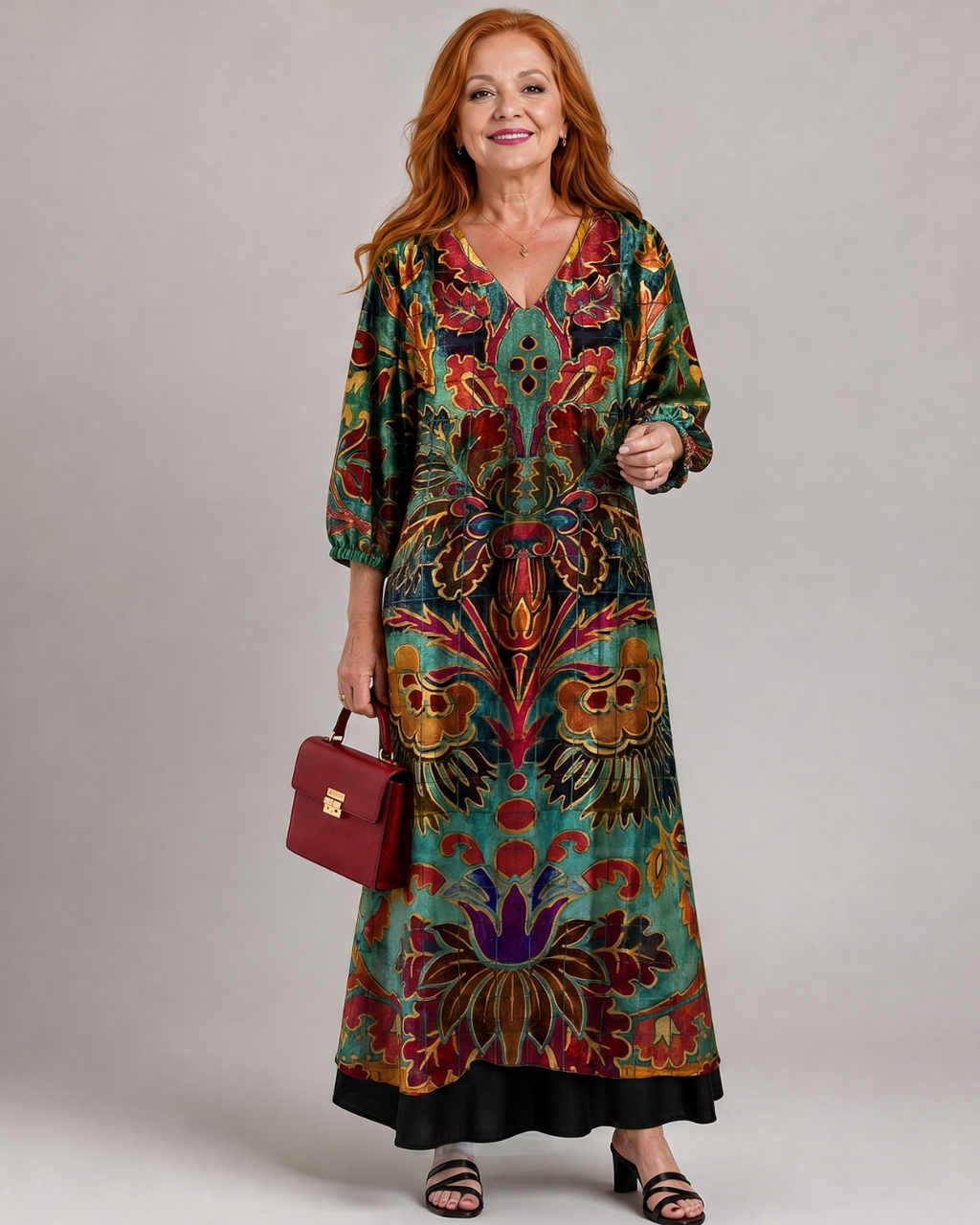 Hedwig | Vestido midi boho con estampado ornamental artístico