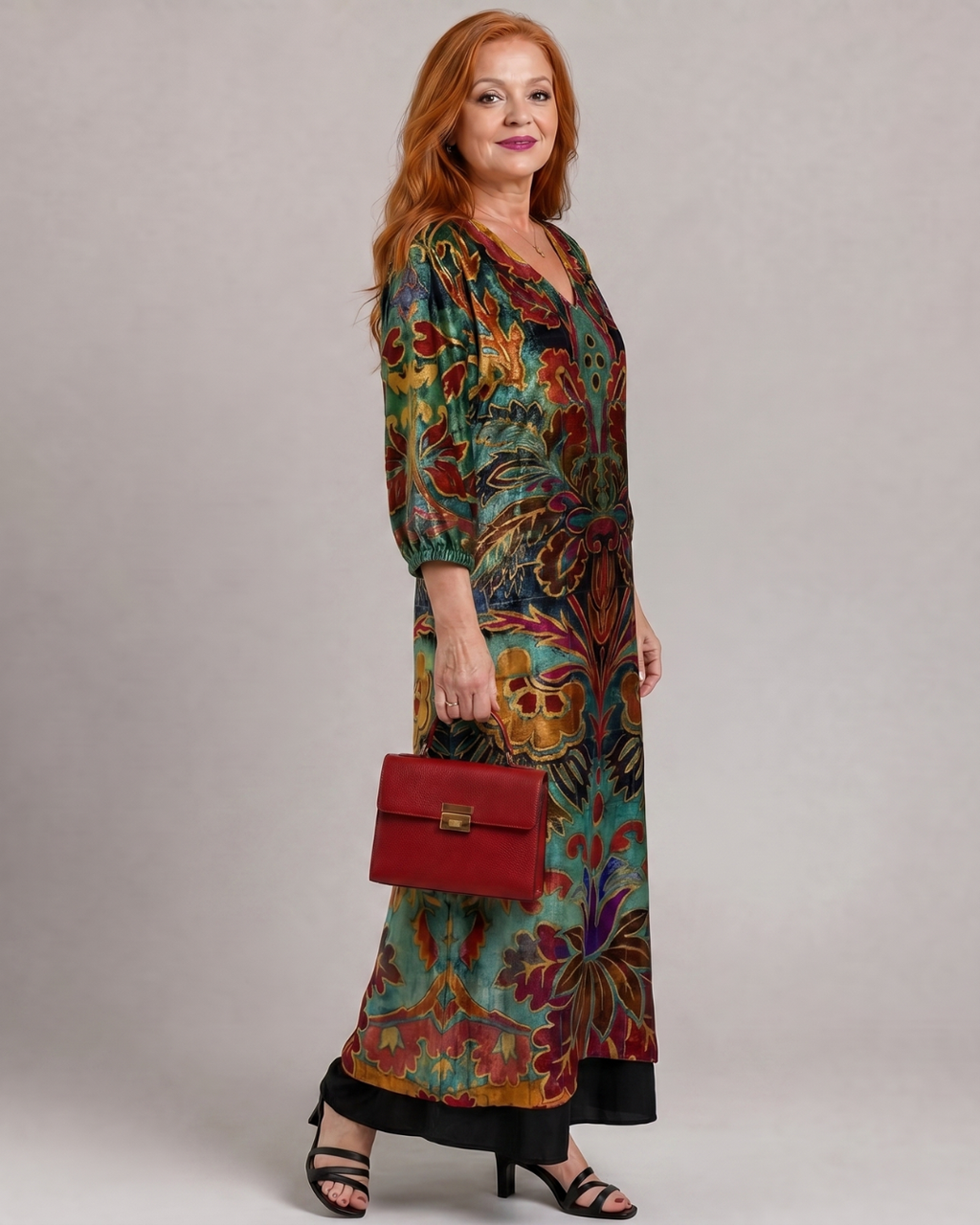 Hedwig | Vestido midi boho con estampado ornamental artístico