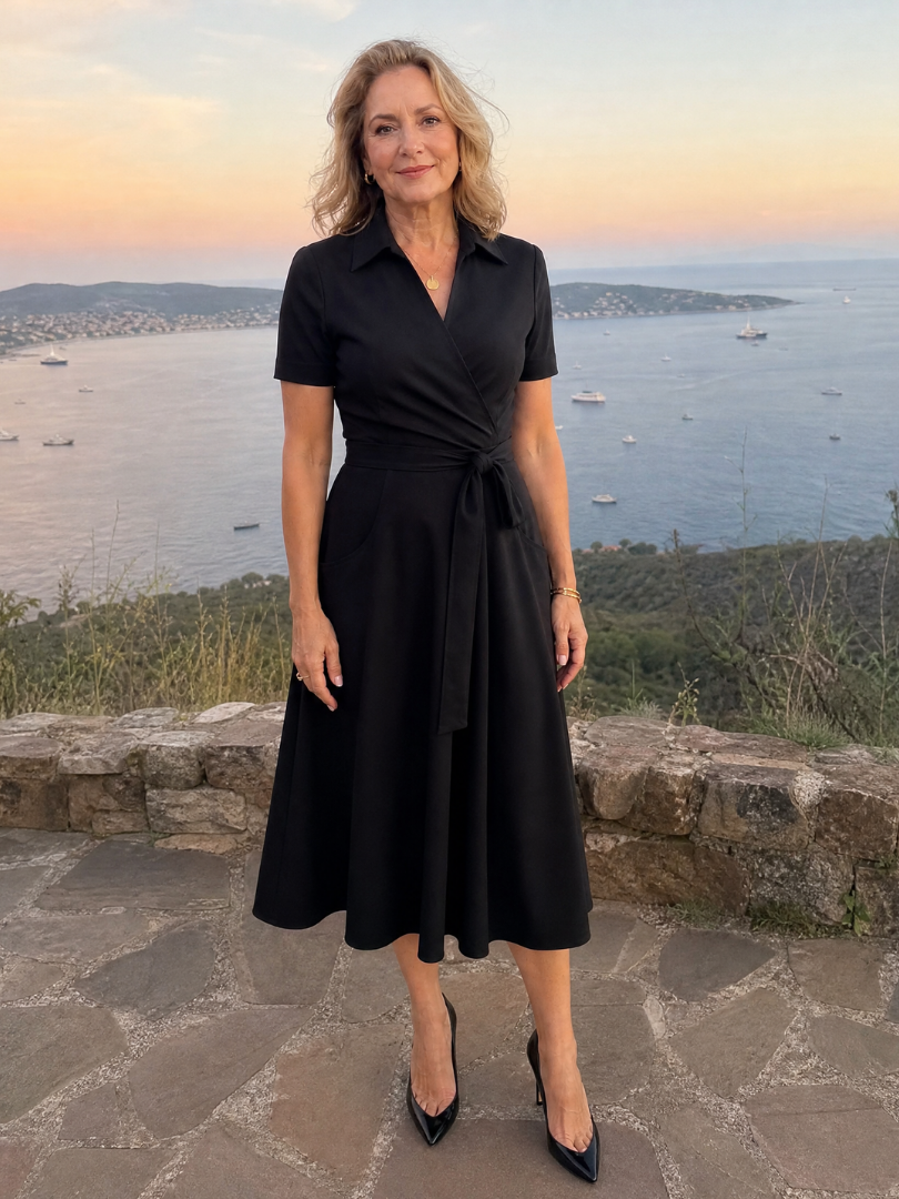 Helene | Vestido midi cruzado con cuello y cinturón anudado