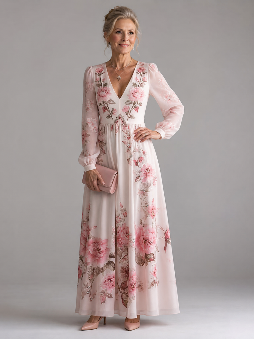 Henriette | Vestido midi floral de manga larga