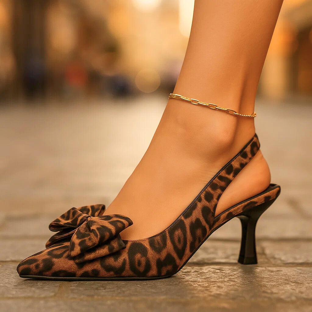 Hermine | Sandalia slingback con estampado de leopardo y lazo