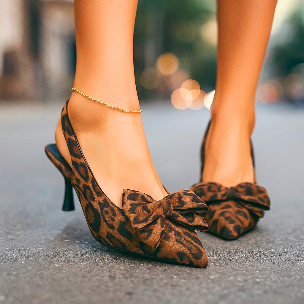 Hermine | Sandalia slingback con estampado de leopardo y lazo