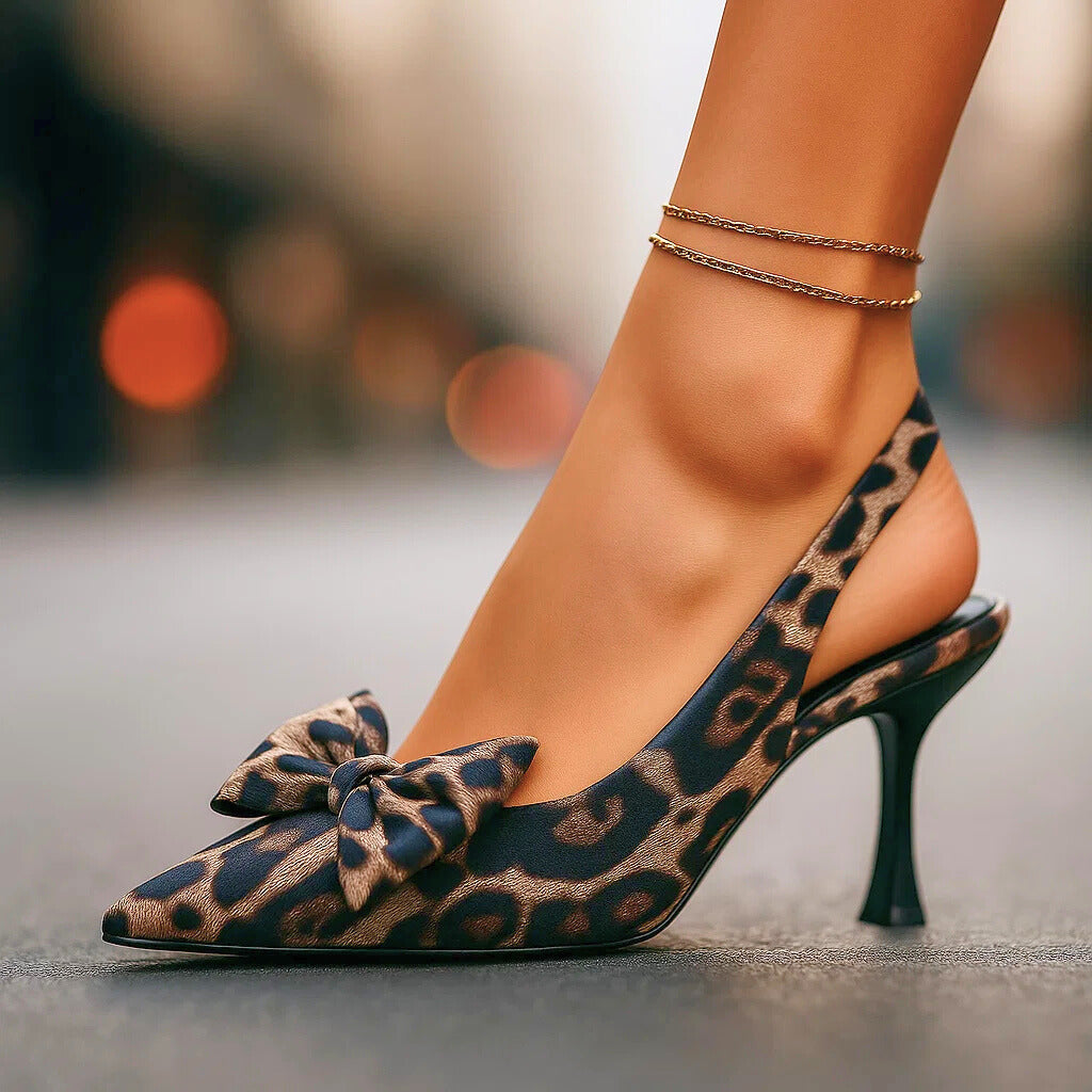 Hermine | Sandalia slingback con estampado de leopardo y lazo