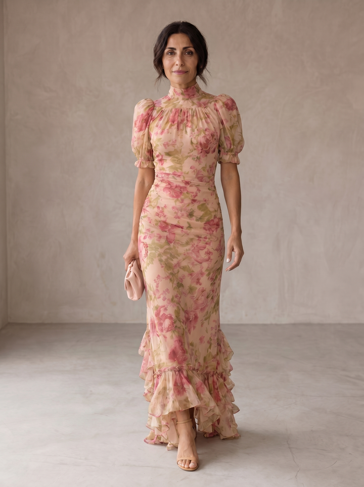 Rosario, Vestido Largo Floral de Gasa de Zelira