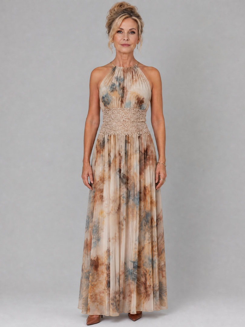 Hildegard | Vestido maxi halter con cintura de encaje