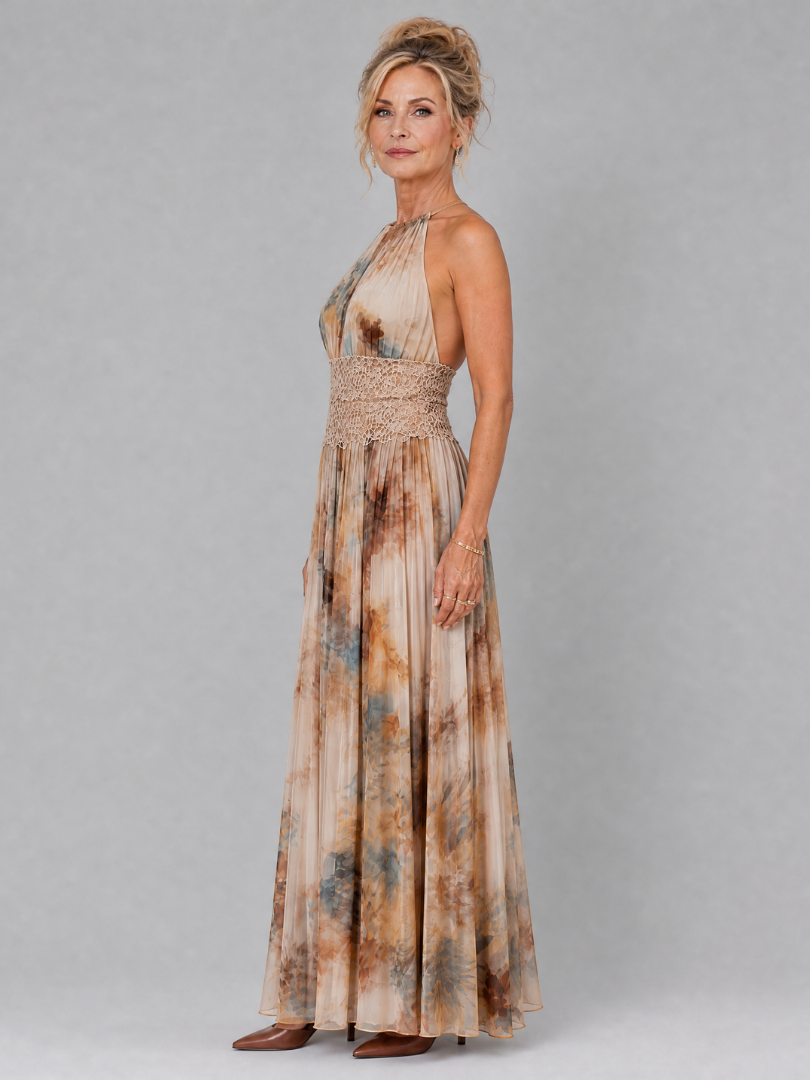 Hildegard | Vestido maxi halter con cintura de encaje
