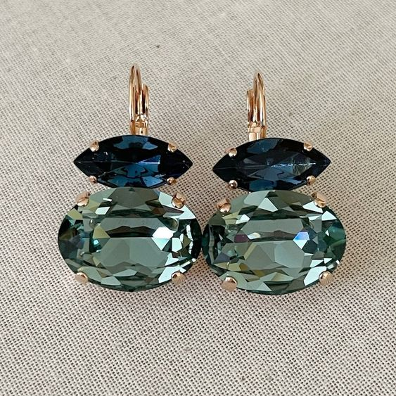 Pendientes vintage de cristal verde y azul - Zelira