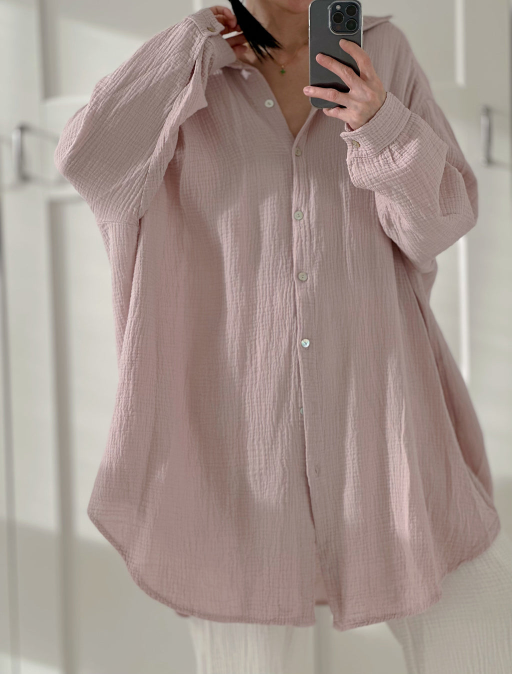 Blusa de muselina, oversize larga, 32 colores
