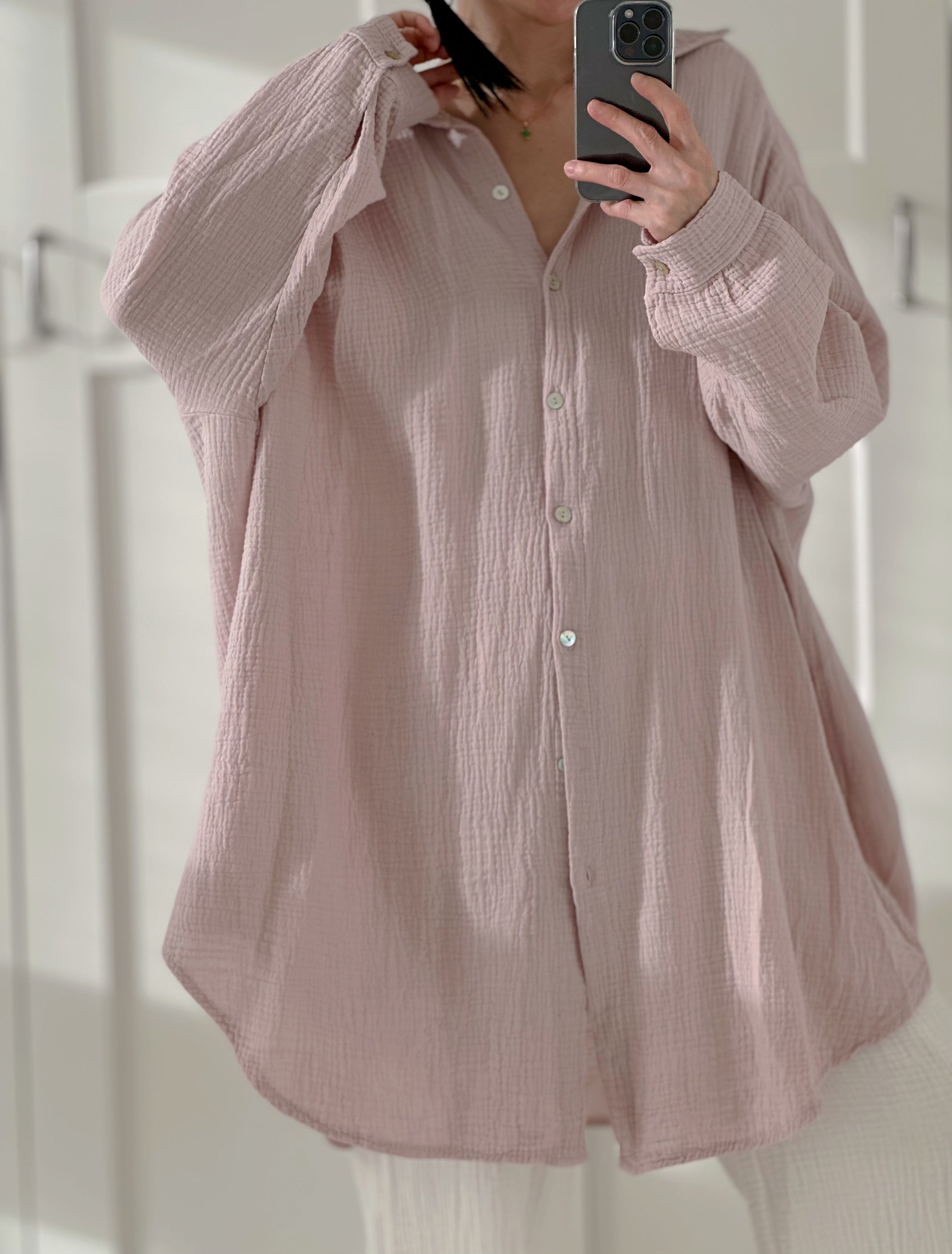 Blusa de muselina, oversize larga, 32 colores