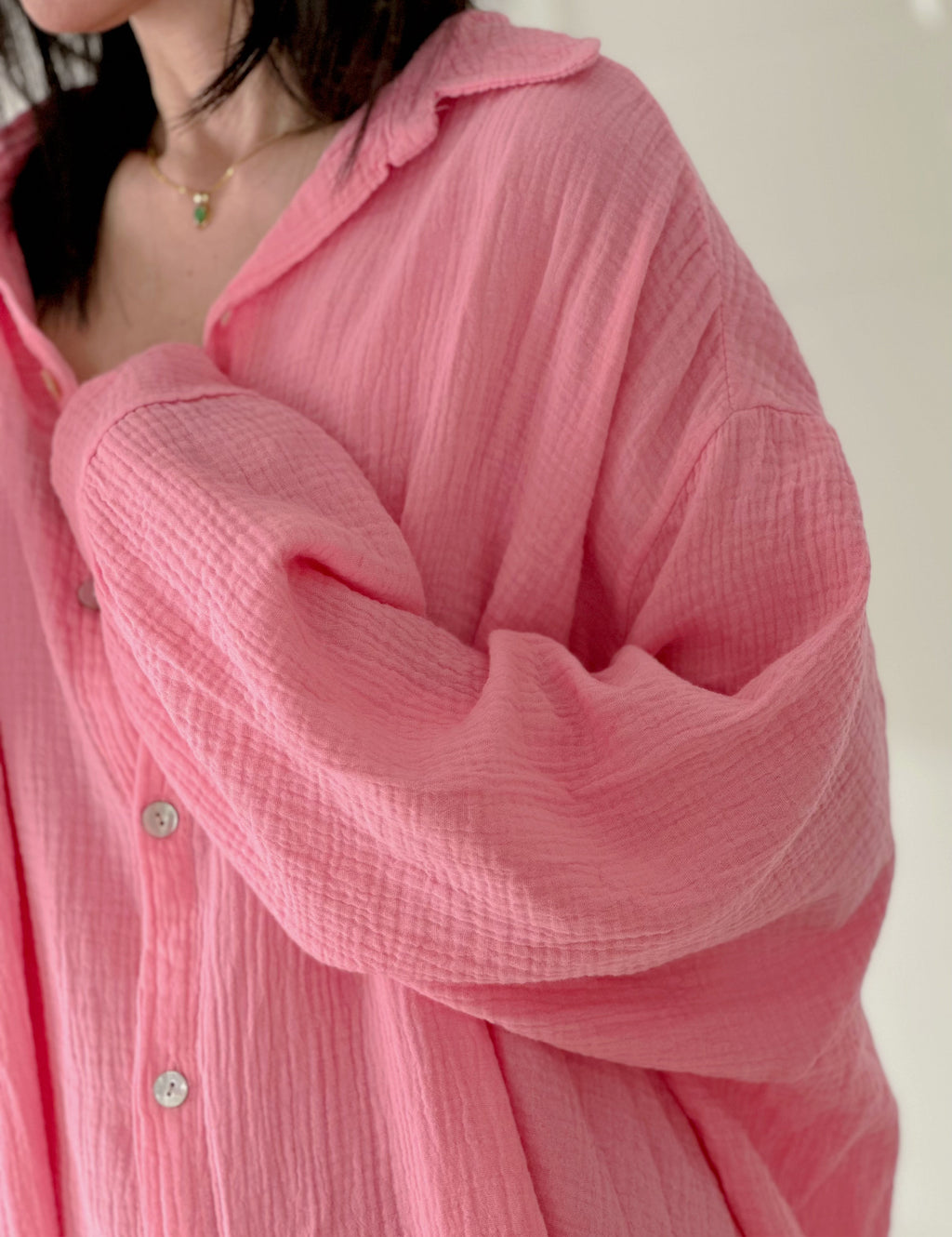 Blusa de muselina, oversize larga, 32 colores