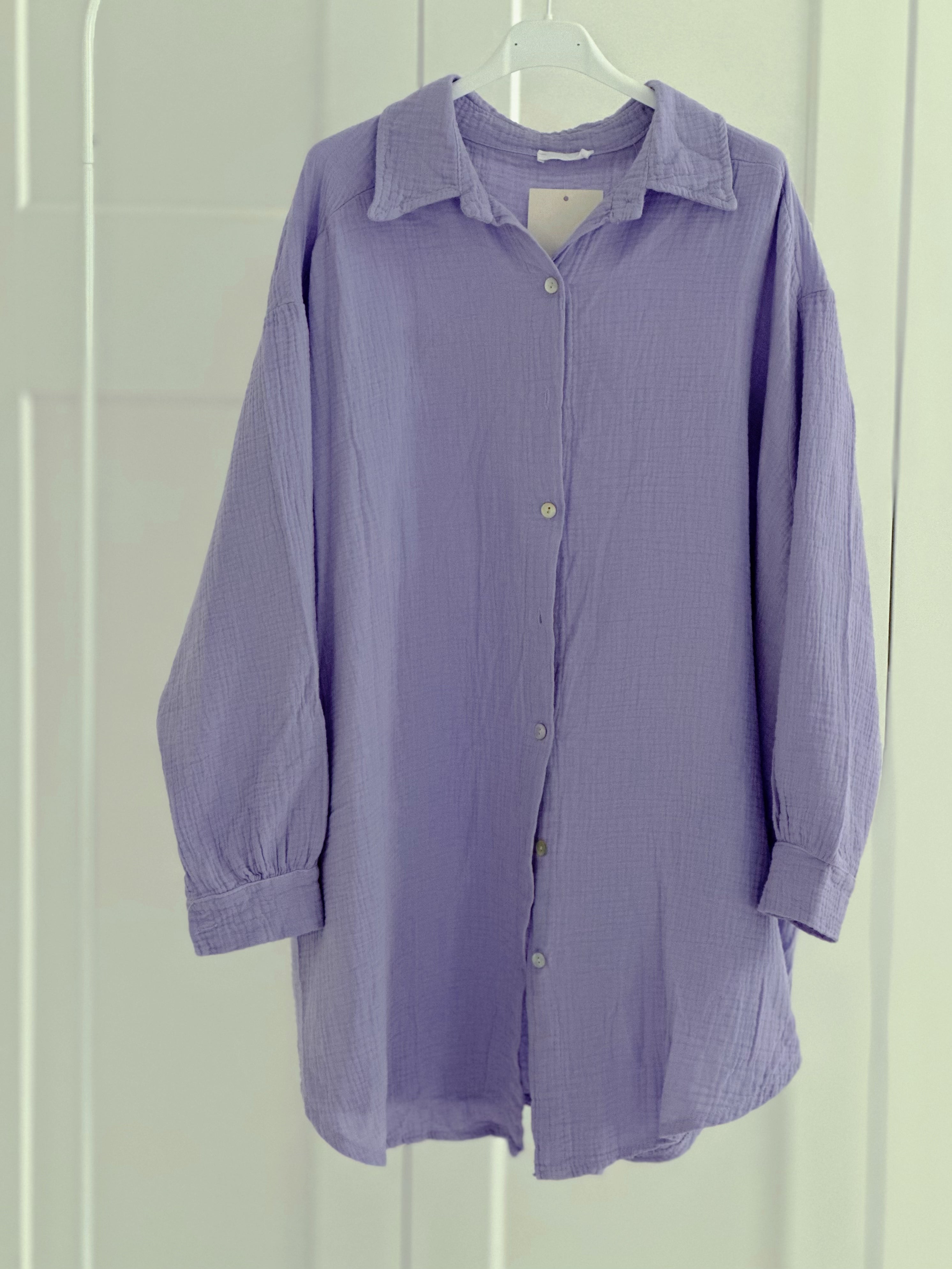 Blusa de muselina, oversize larga, 32 colores