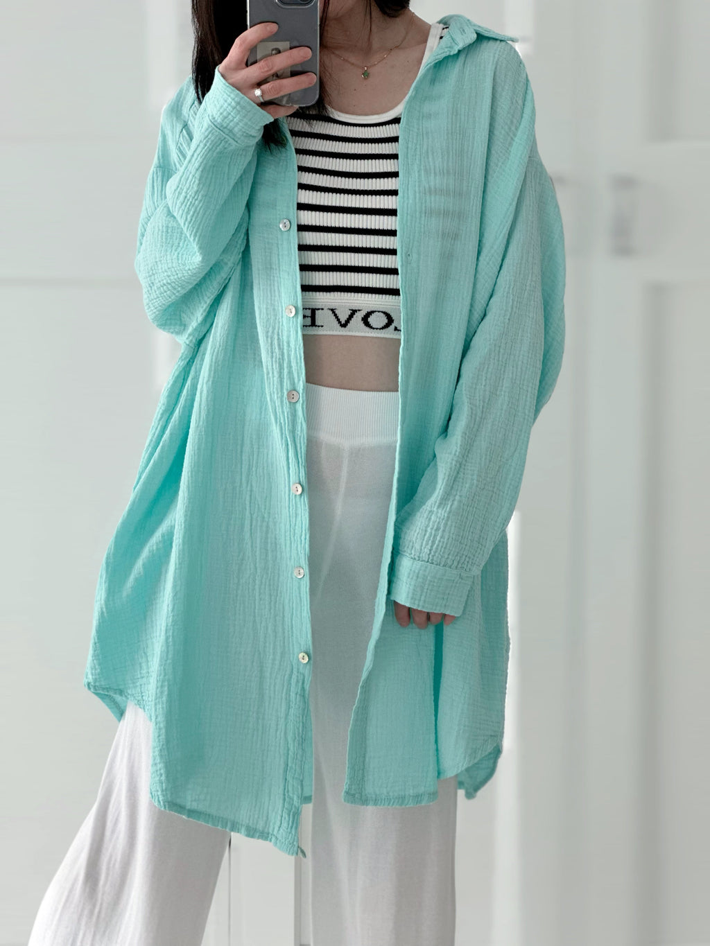 Blusa de muselina, oversize larga, 32 colores