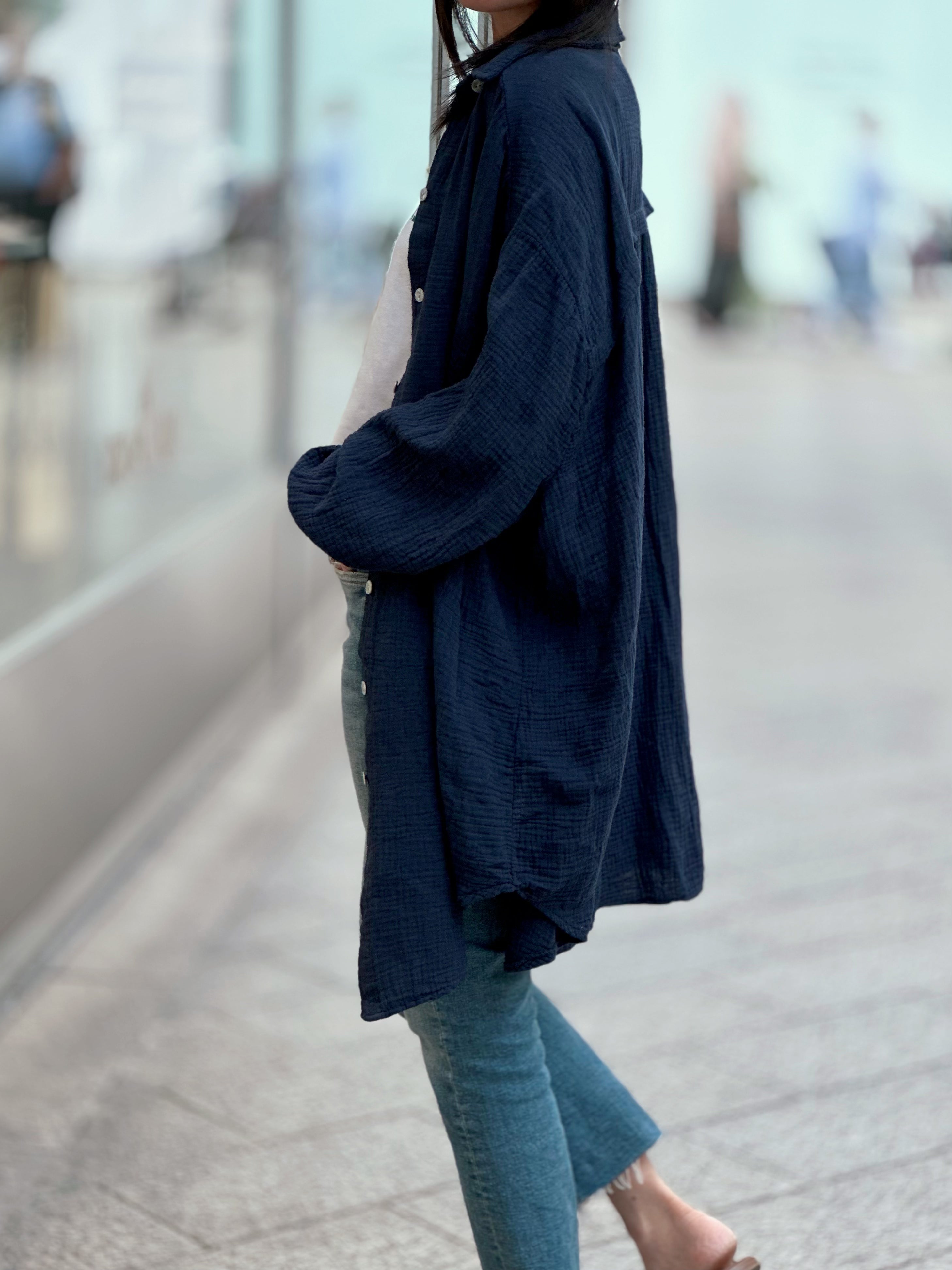 Blusa de muselina, oversize larga, 32 colores