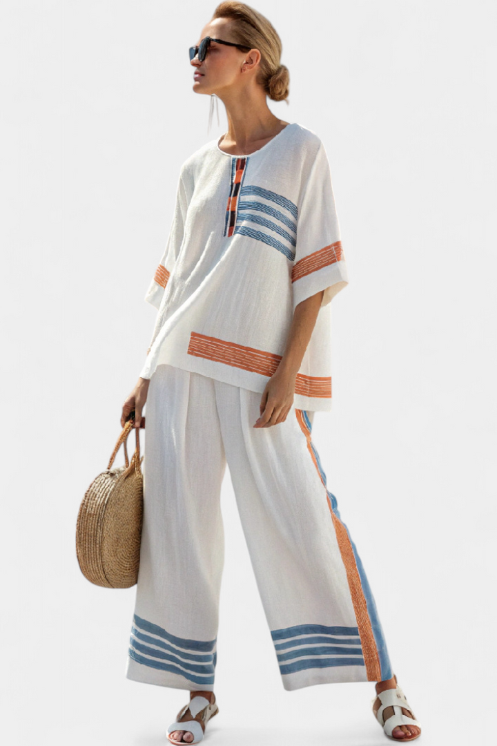 Marcella, Elegante conjunto de lino en contraste de Zelira