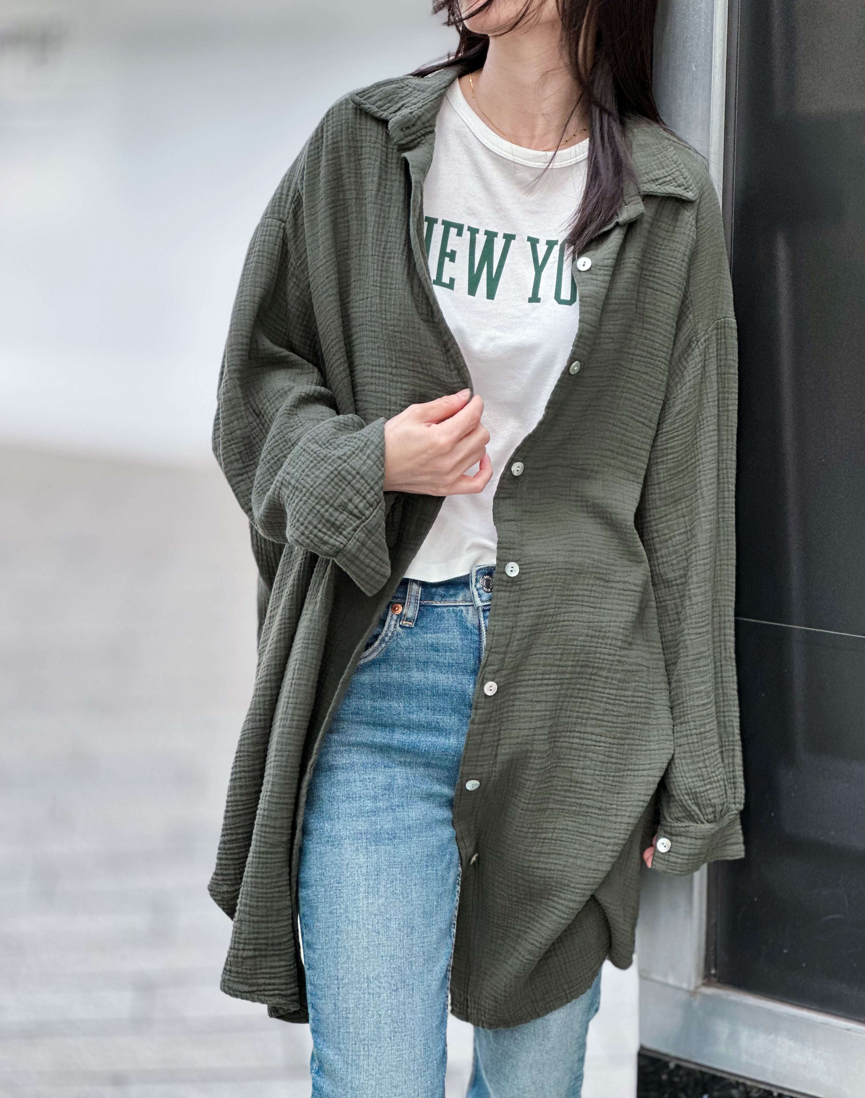 Blusa de muselina, oversize larga, 32 colores