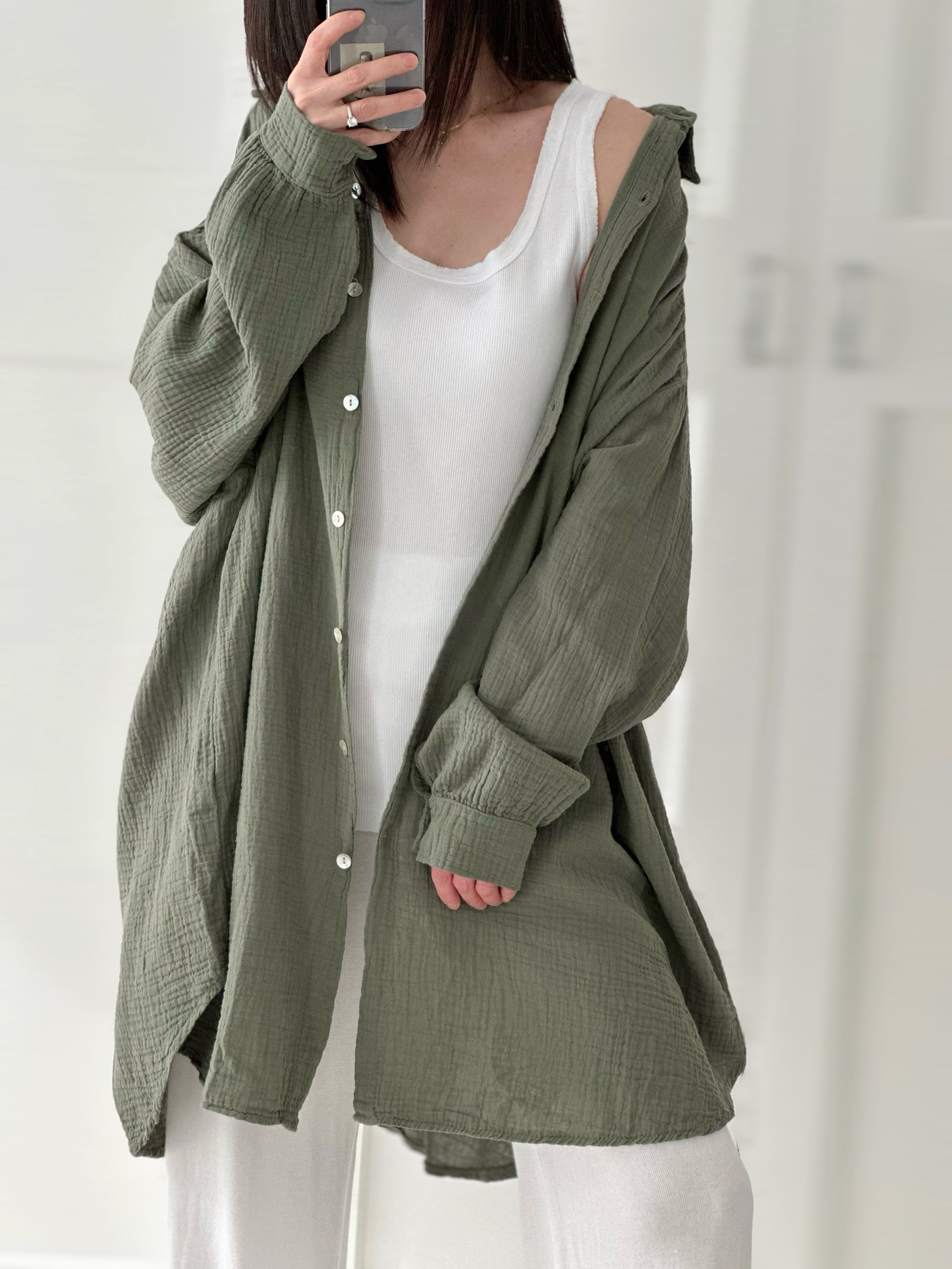 Blusa de muselina, oversize larga, 32 colores