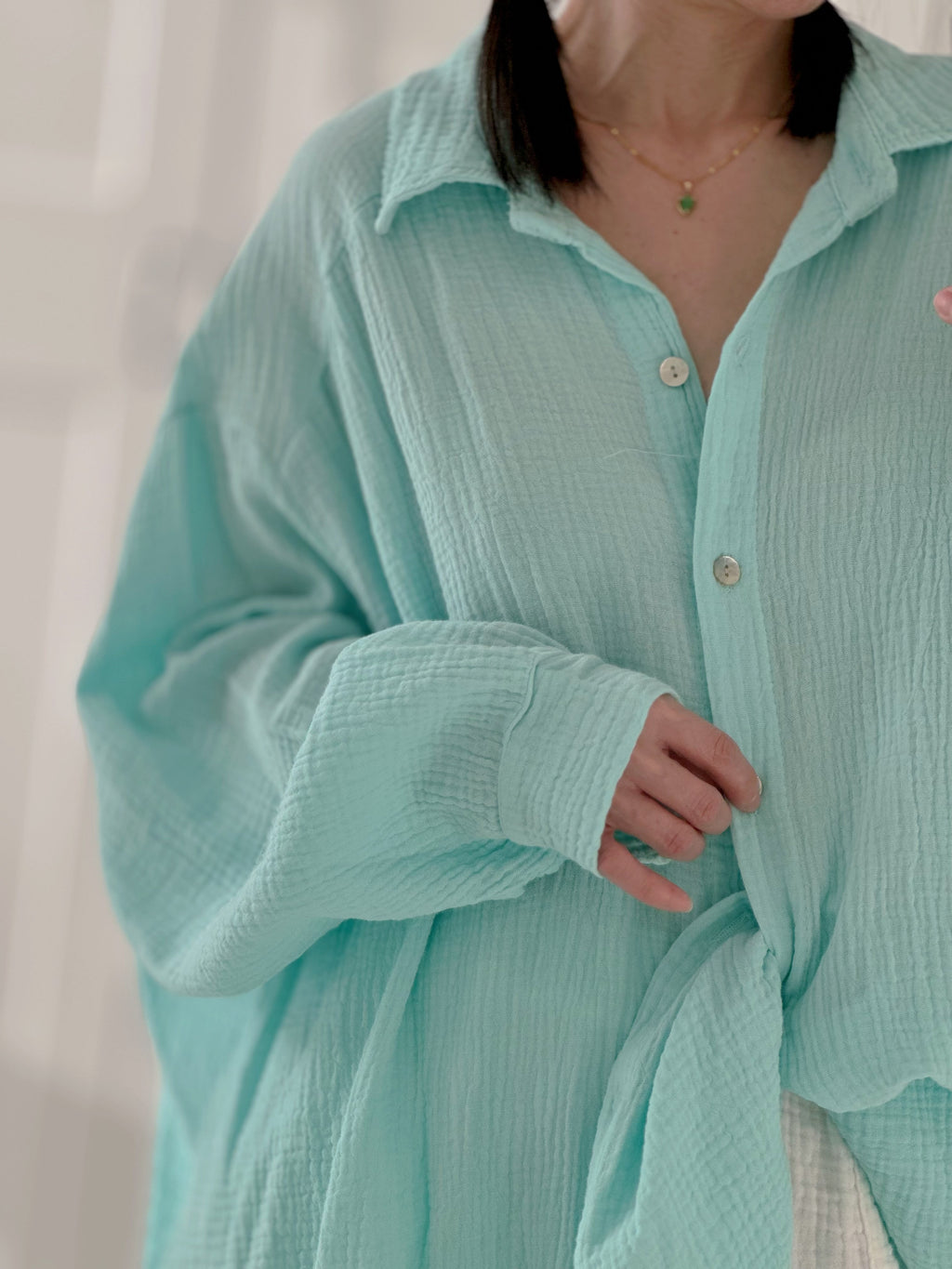 Blusa de muselina, oversize larga, 32 colores