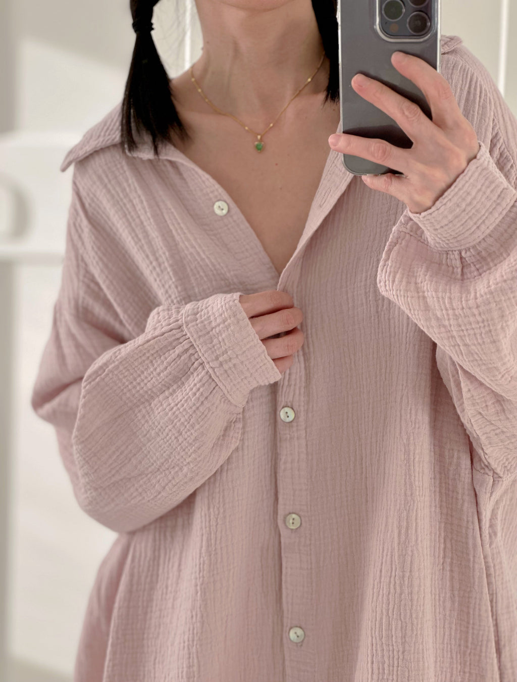 Blusa de muselina, oversize larga, 32 colores
