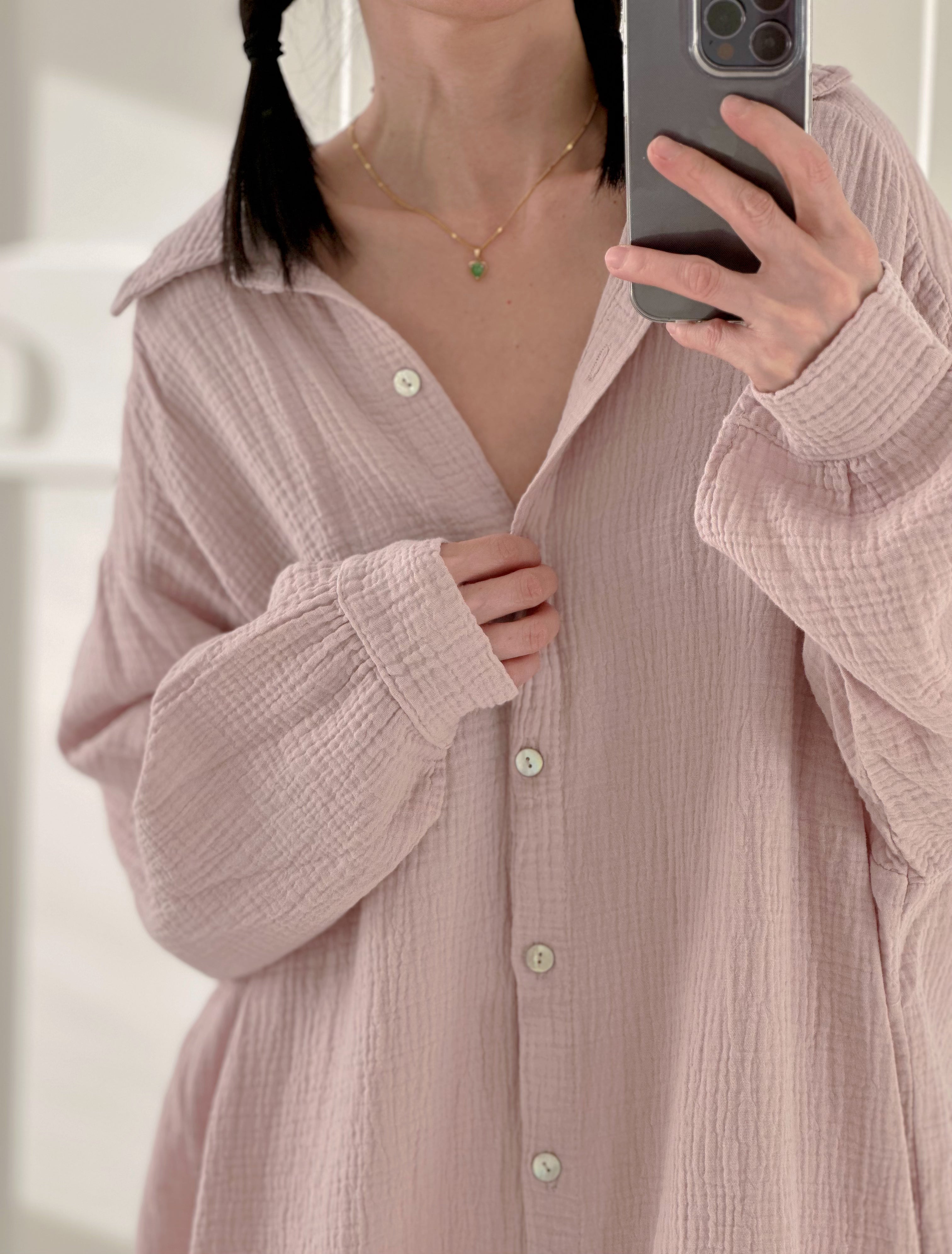 Blusa de muselina, oversize larga, 32 colores