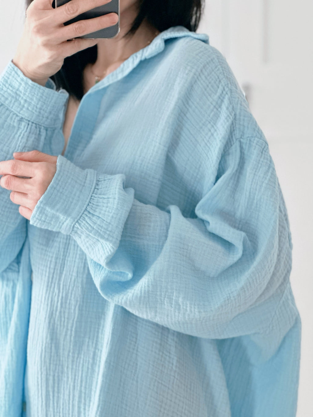 Blusa de muselina, oversize larga, 32 colores