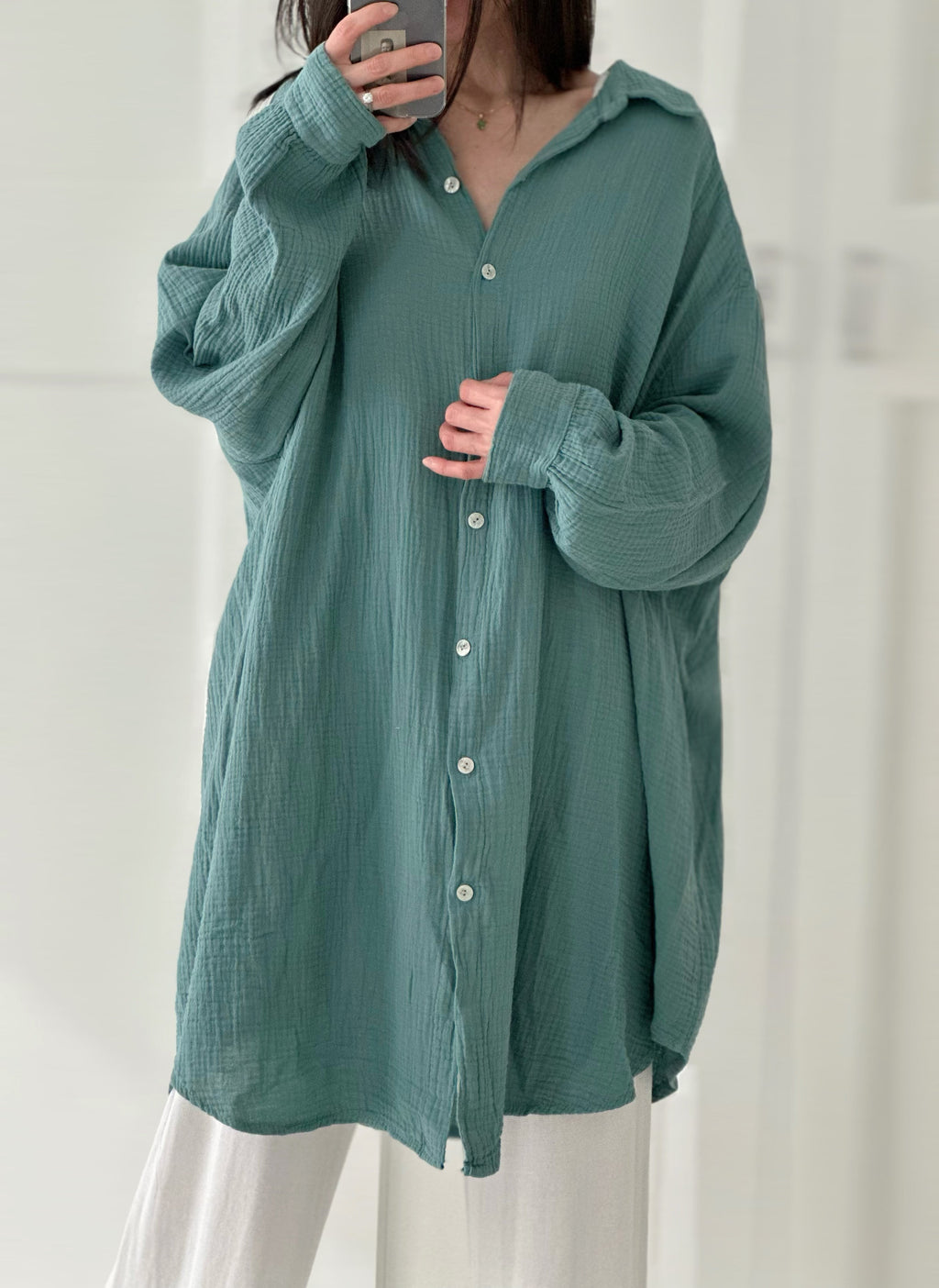 Blusa de muselina, oversize larga, 32 colores