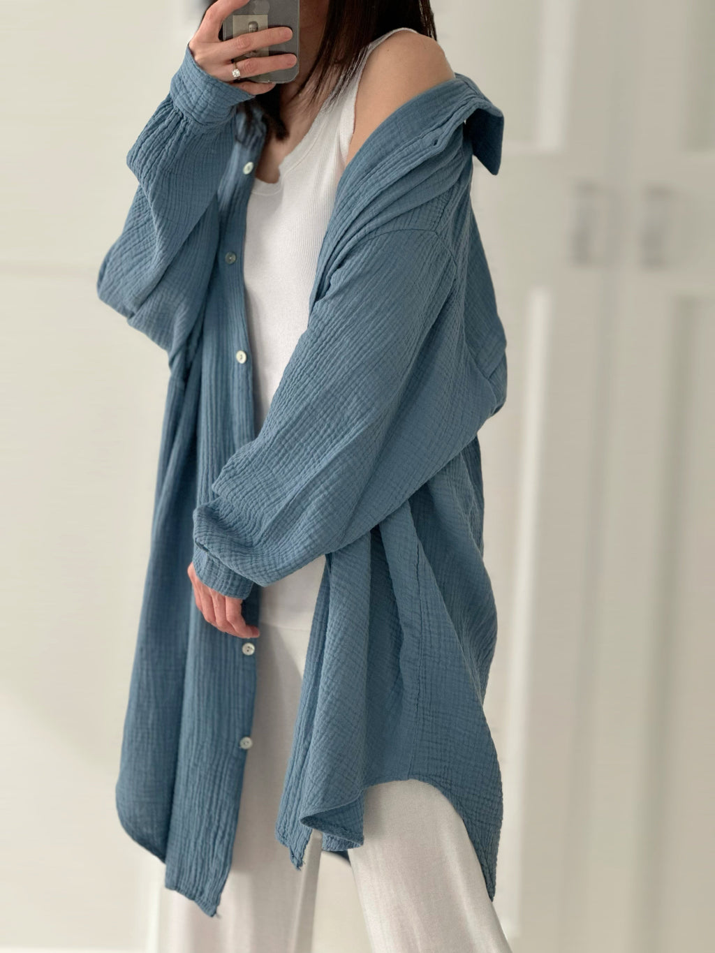 Blusa de muselina, oversize larga, 32 colores
