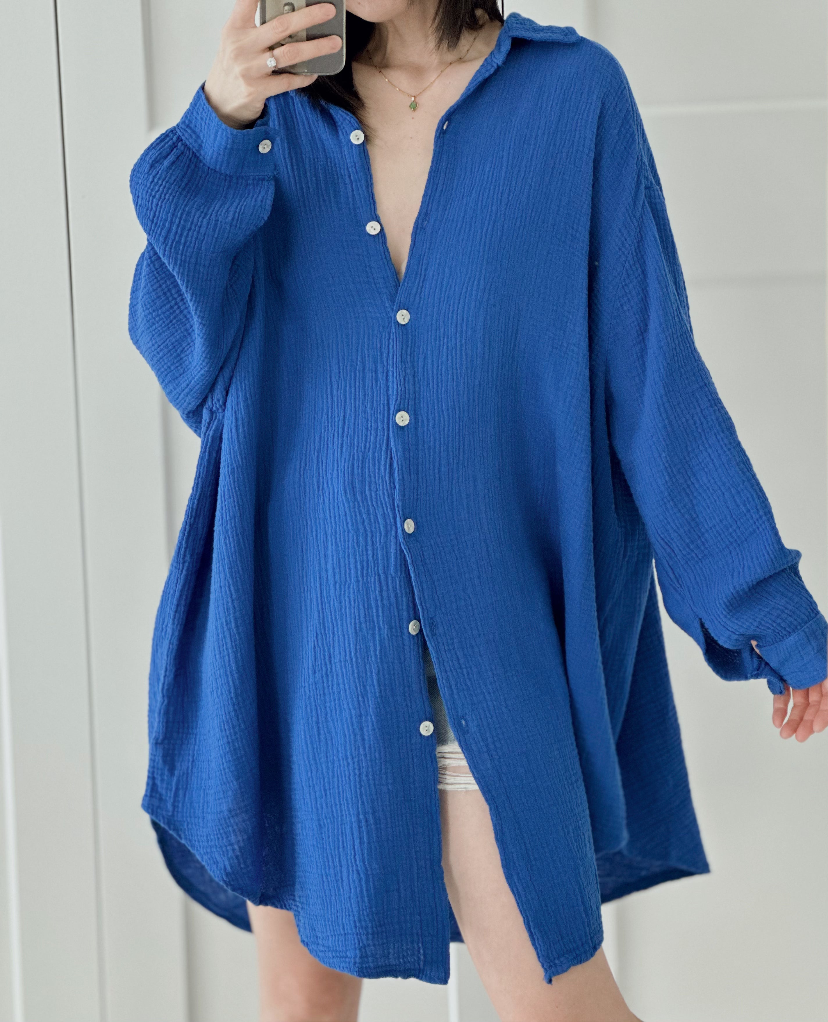 Blusa de muselina, oversize larga, 32 colores