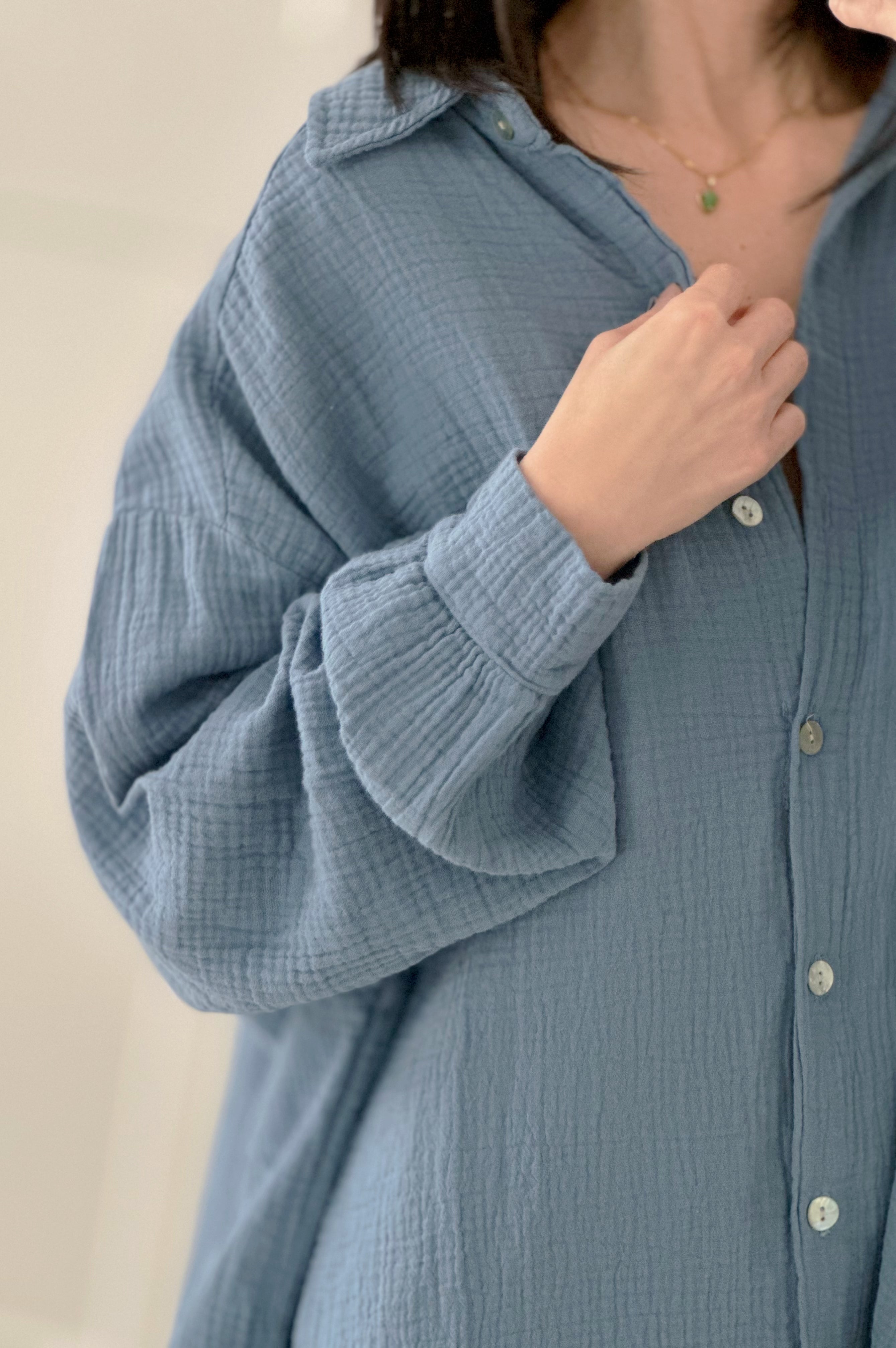 Blusa de muselina, oversize larga, 32 colores