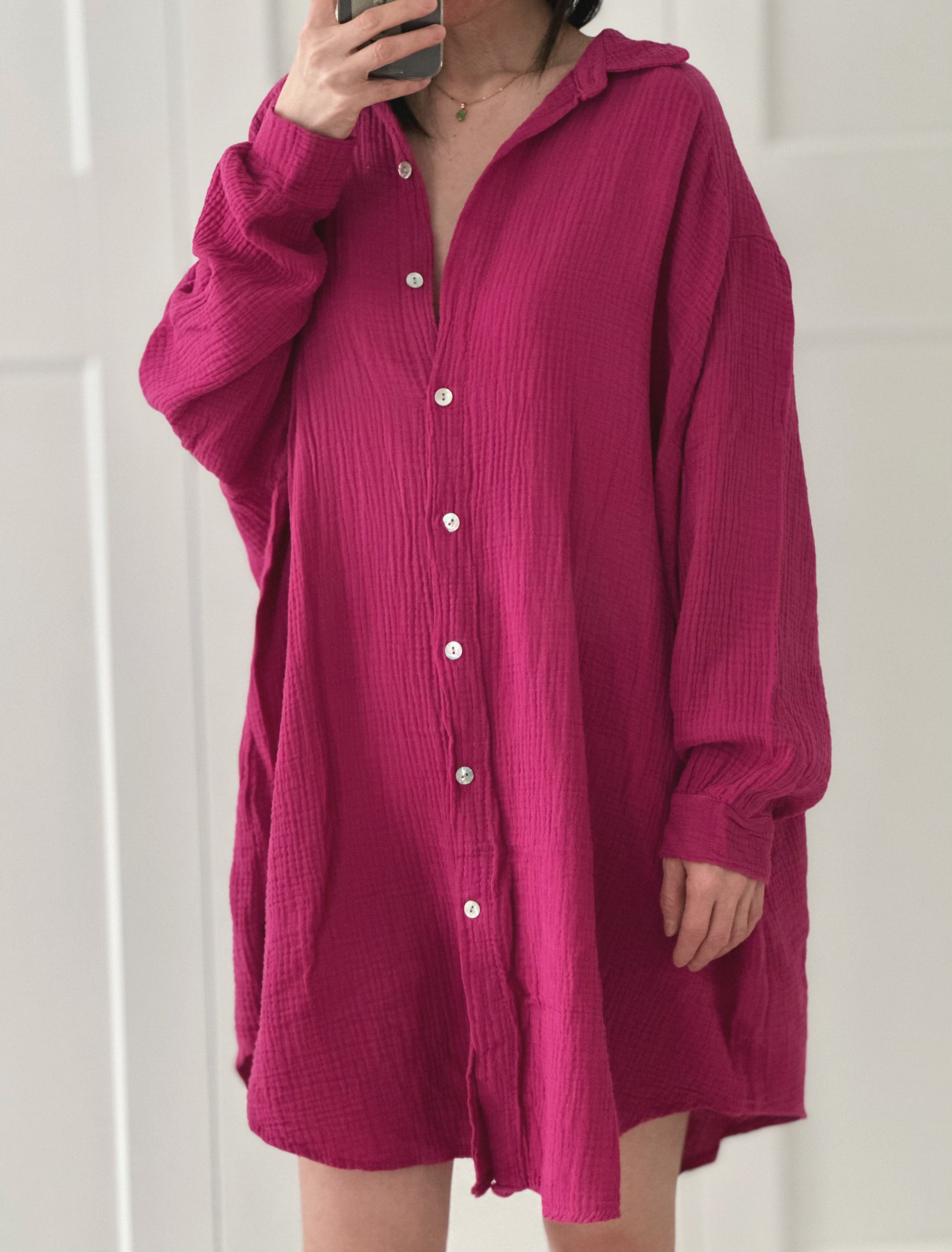Blusa de muselina, oversize larga, 32 colores