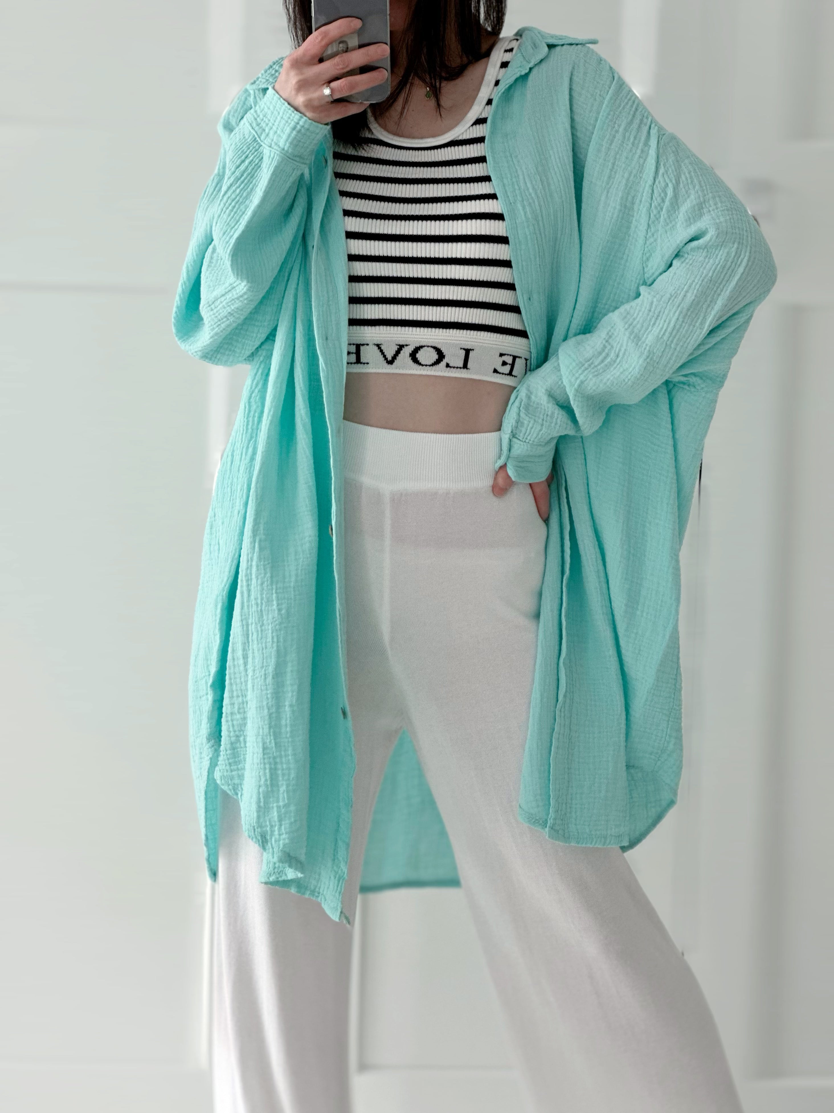 Blusa de muselina, oversize larga, 32 colores