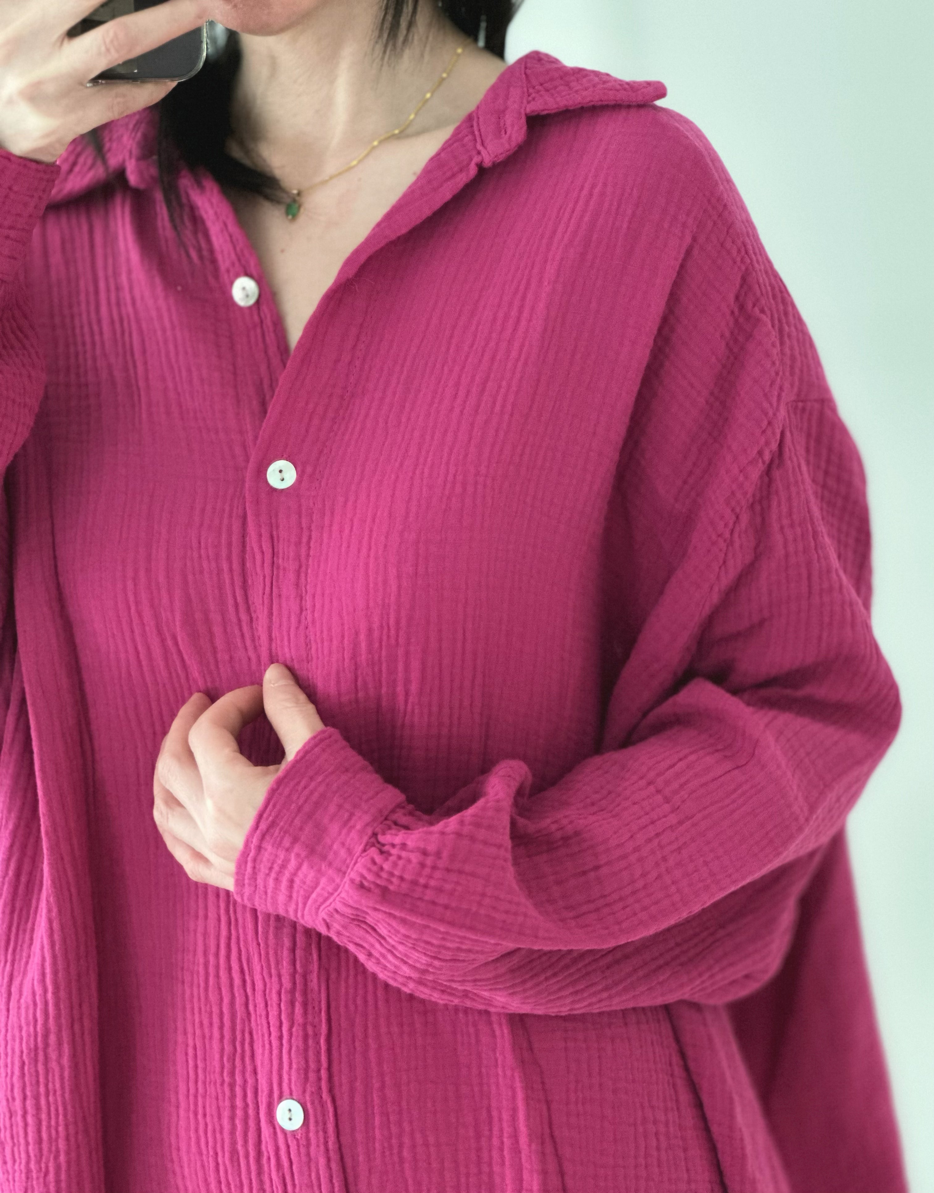 Blusa de muselina, oversize larga, 32 colores