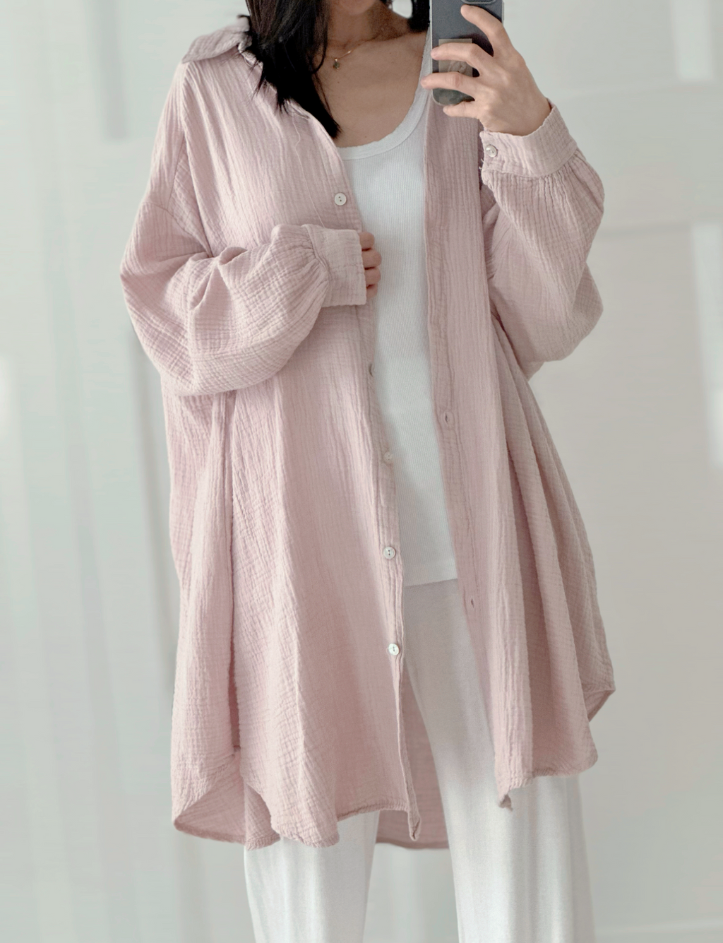 Blusa de muselina, oversize larga, 32 colores