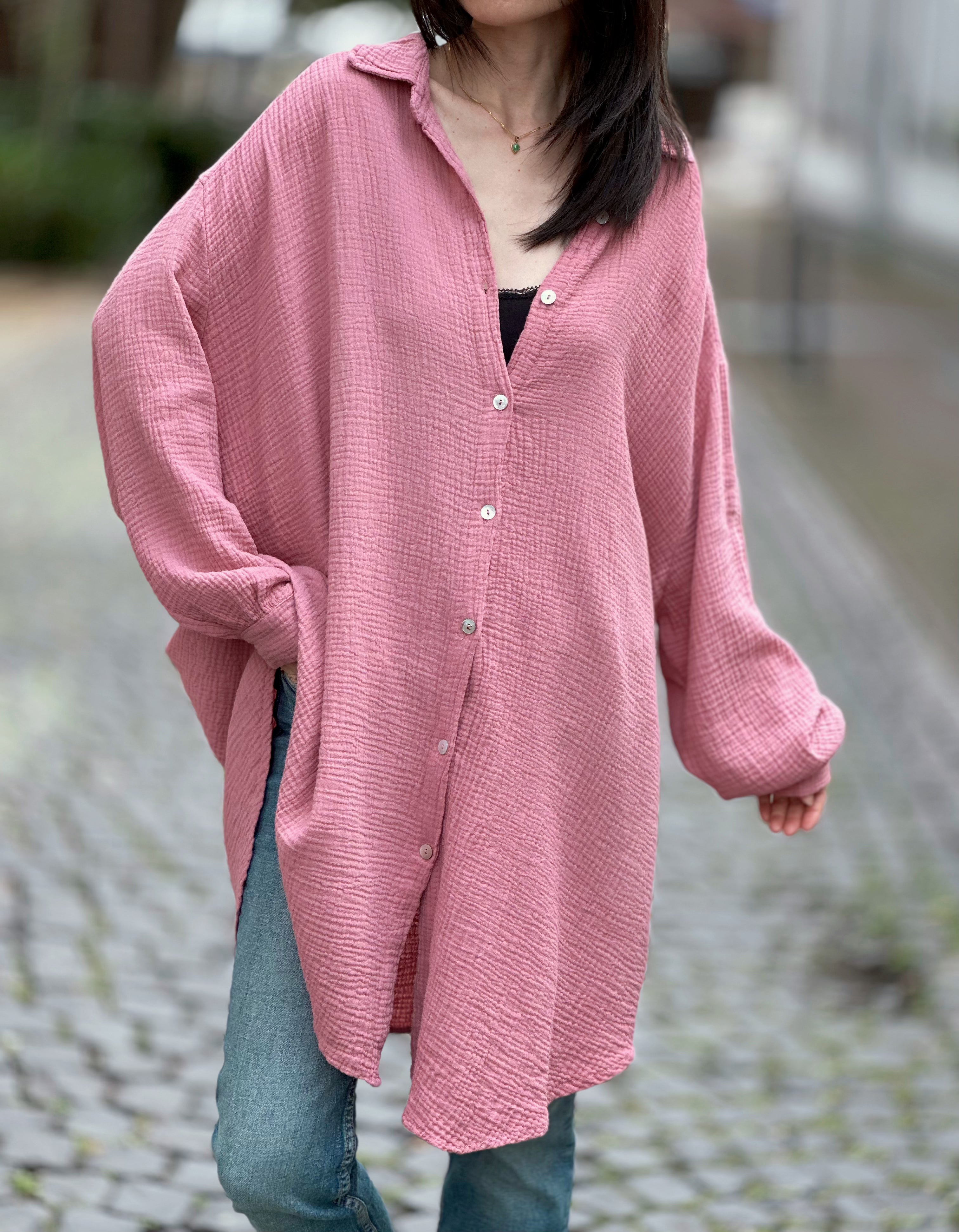 Blusa de muselina, oversize larga, 32 colores