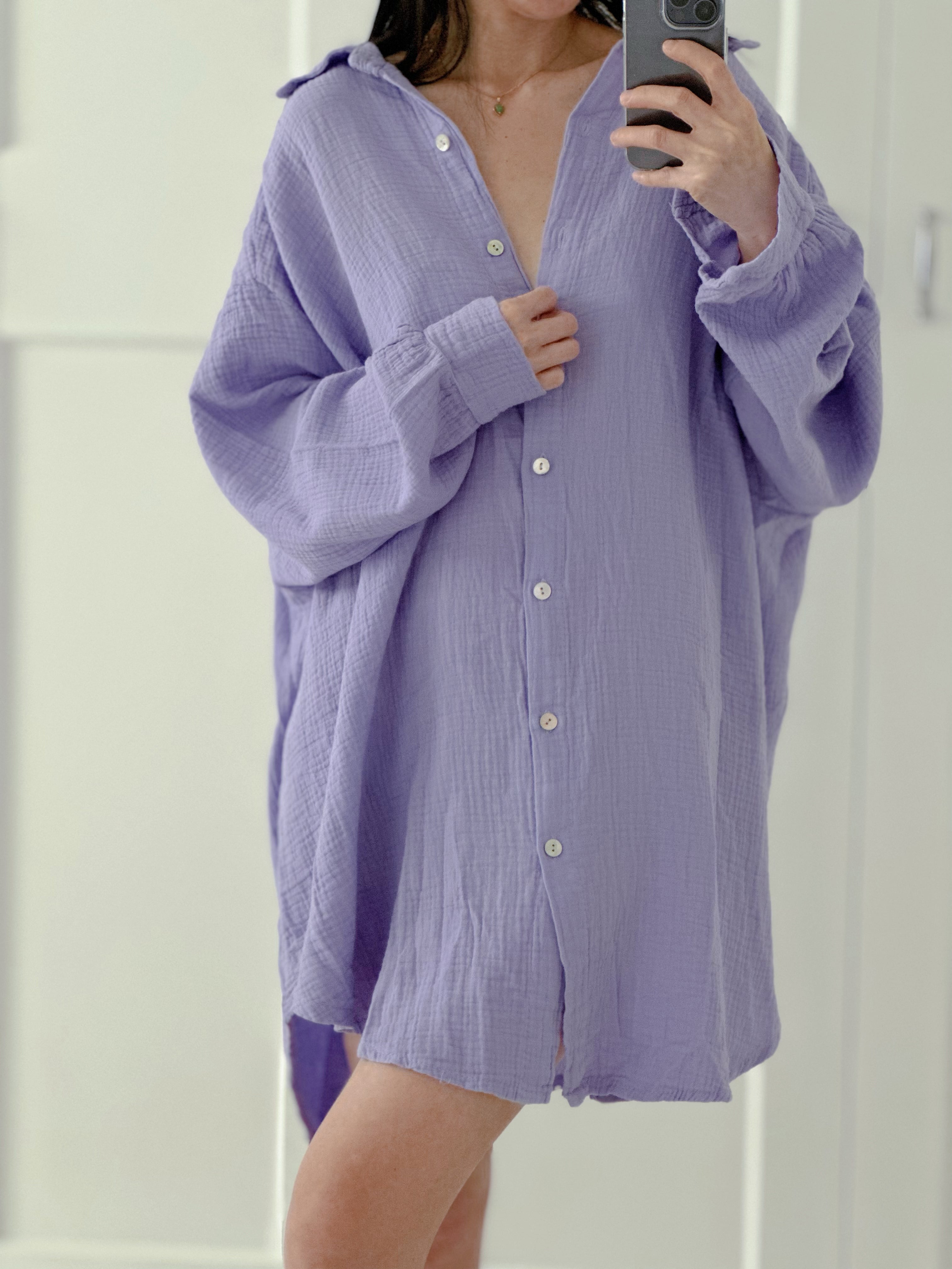 Blusa de muselina, oversize larga, 32 colores