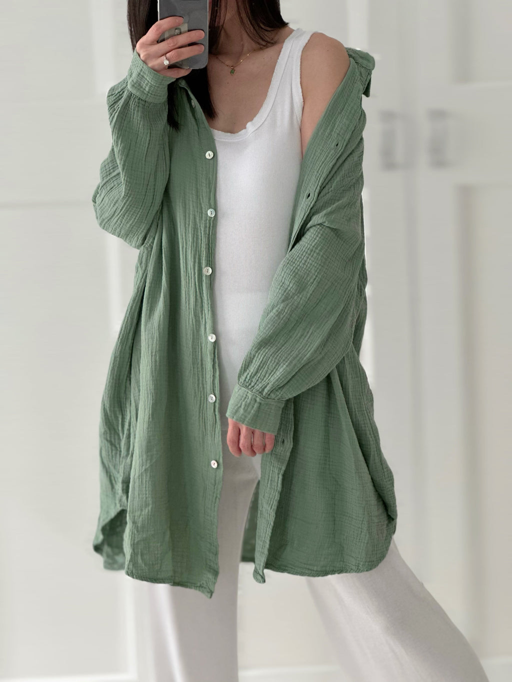 Blusa de muselina, oversize larga, 32 colores
