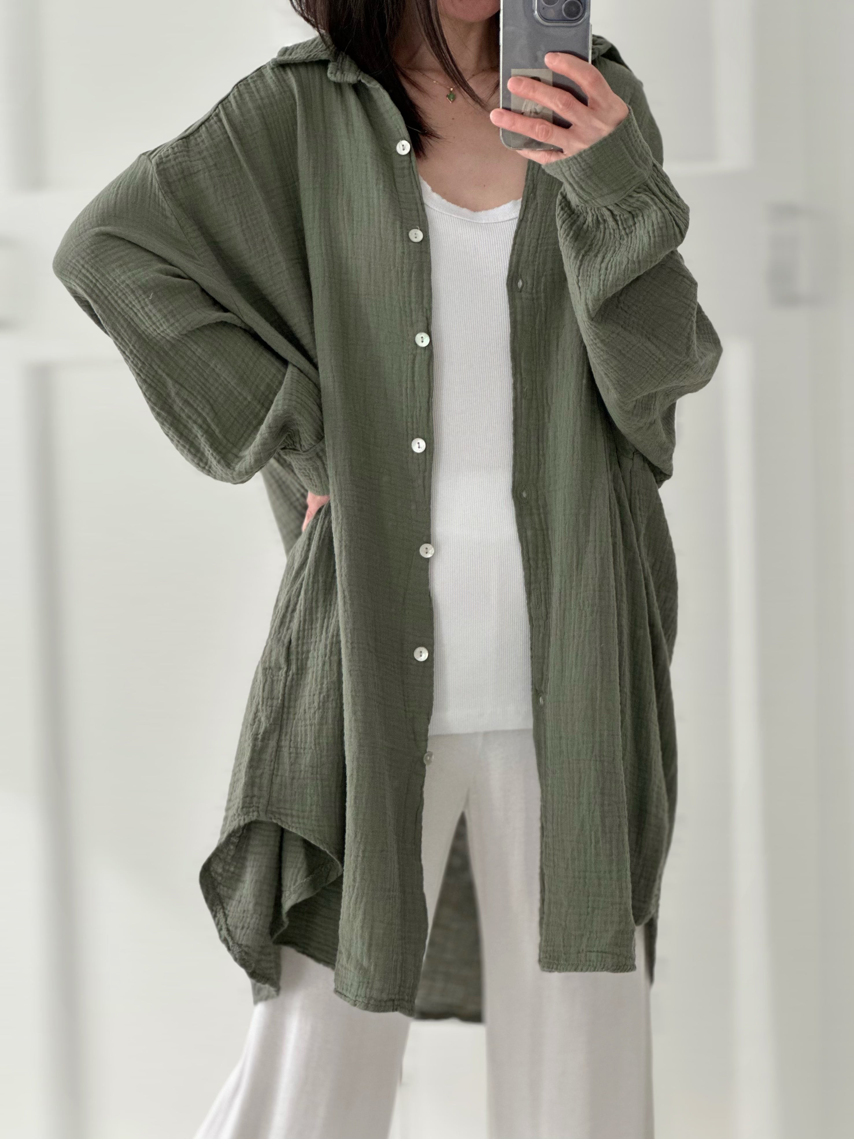 Blusa de muselina, oversize larga, 32 colores