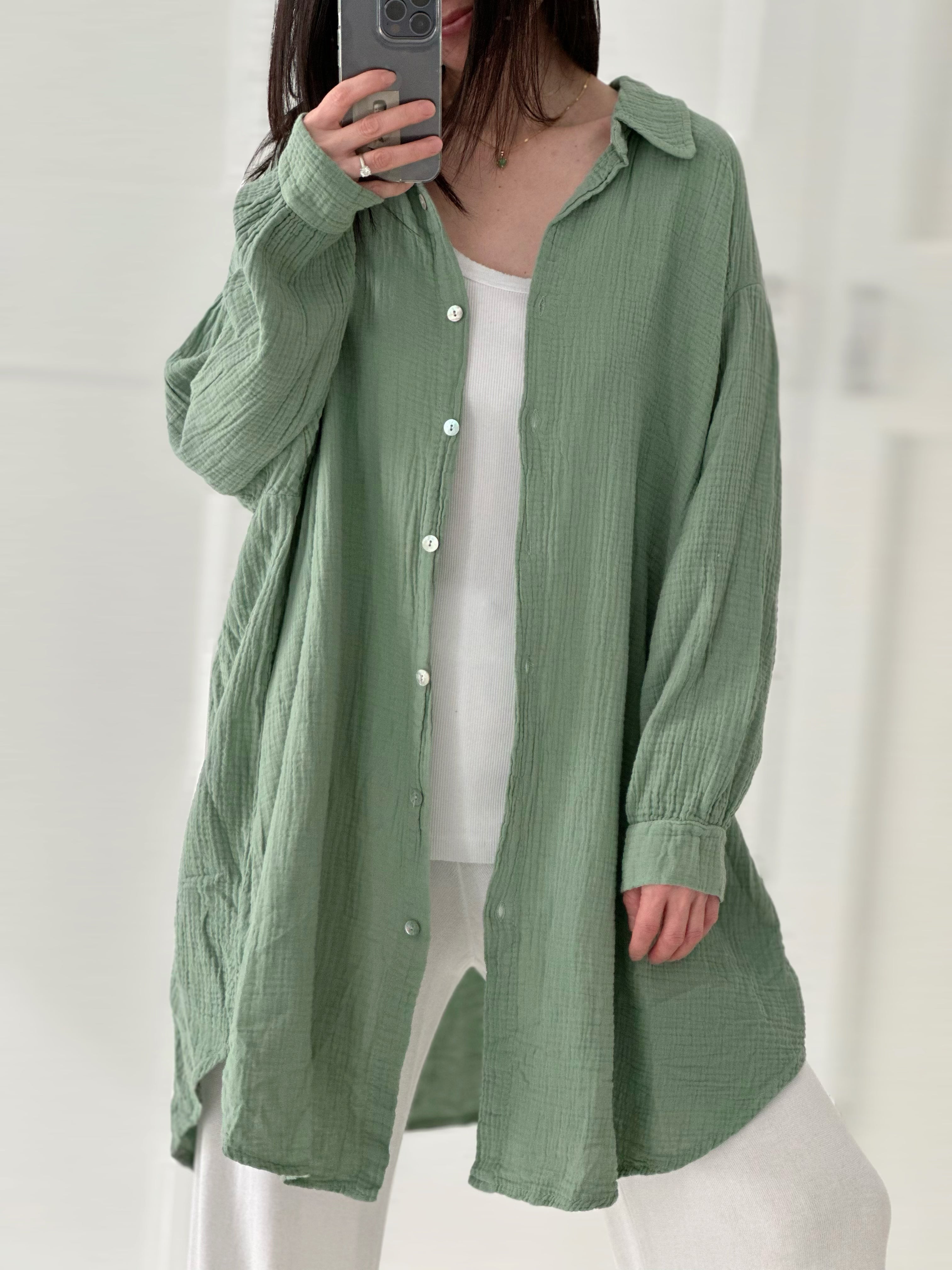 Blusa de muselina, oversize larga, 32 colores