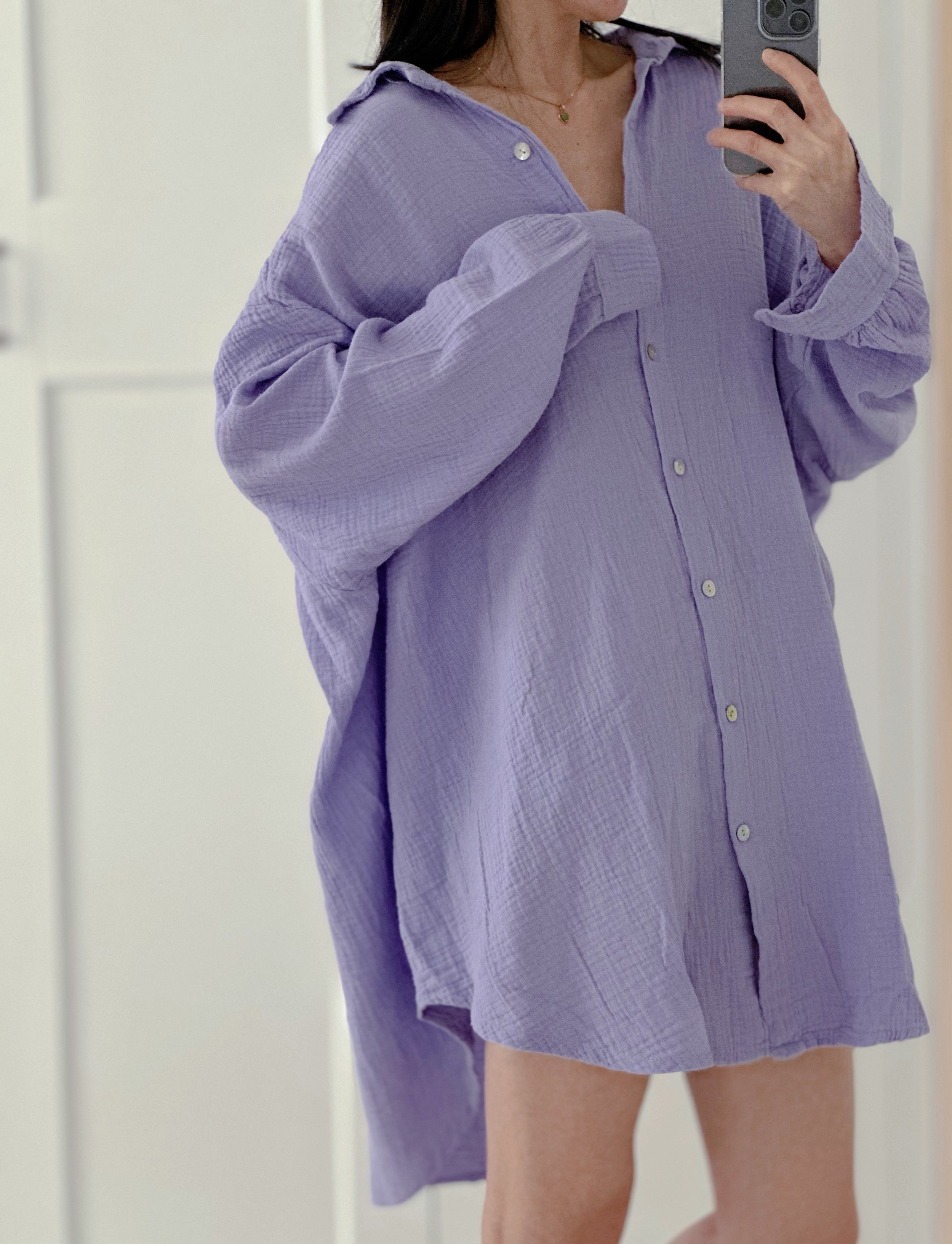 Blusa de muselina, oversize larga, 32 colores