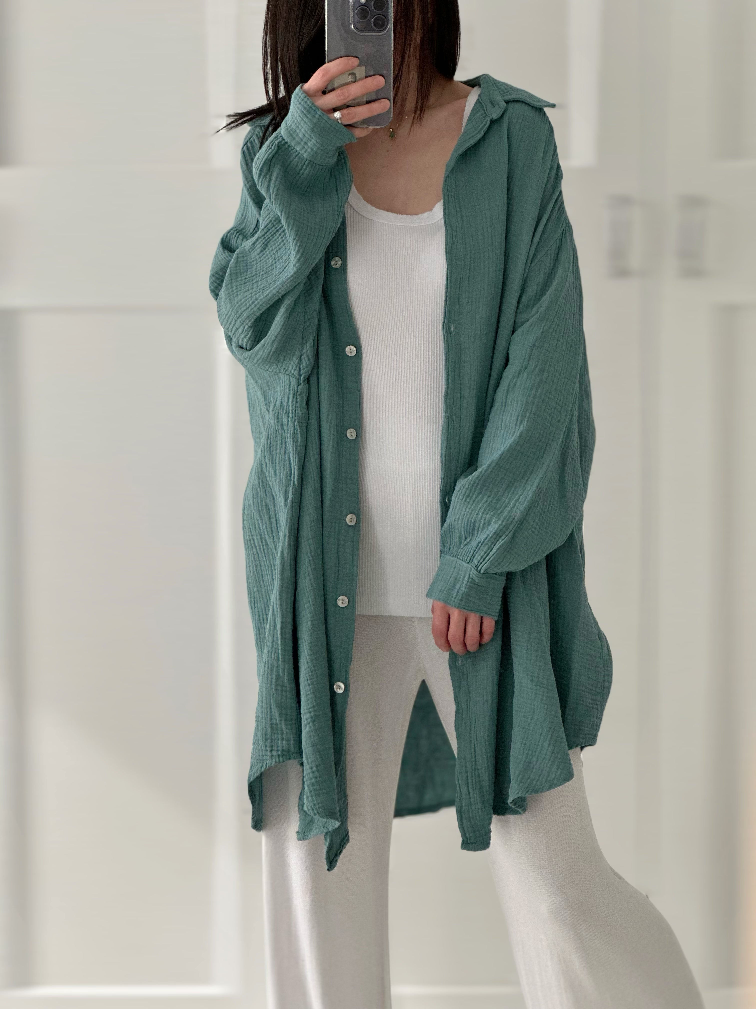 Blusa de muselina, oversize larga, 32 colores