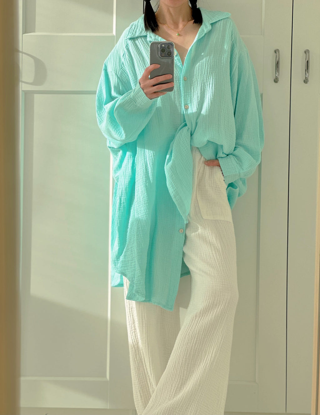 Blusa de muselina, oversize larga, 32 colores