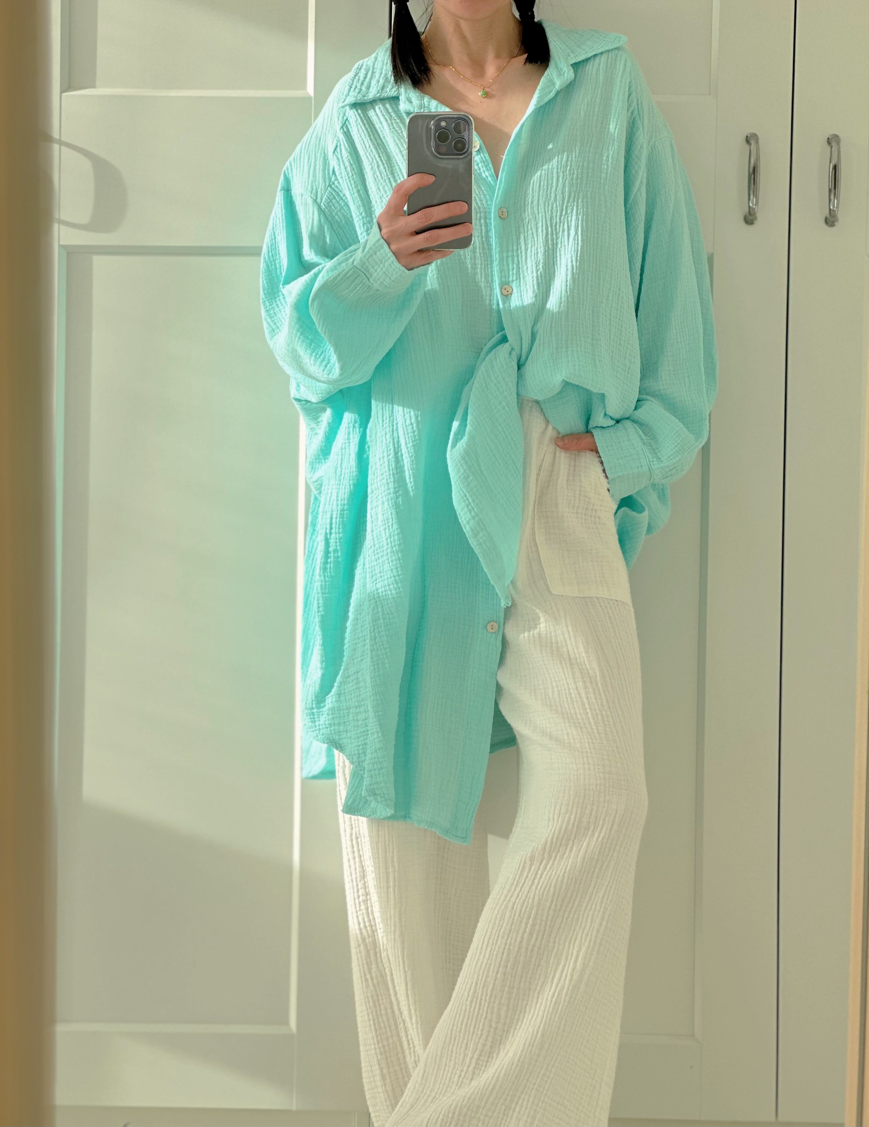 Blusa de muselina, oversize larga, 32 colores