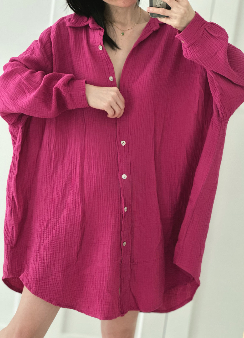 Blusa de muselina, oversize larga, 32 colores