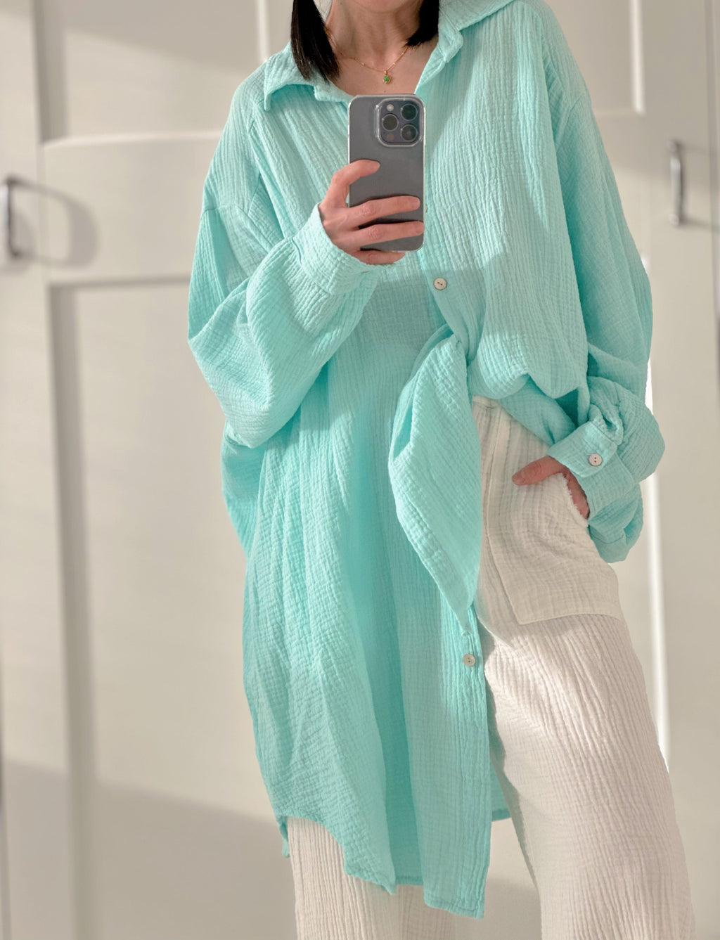 Blusa de muselina, oversize larga, 32 colores