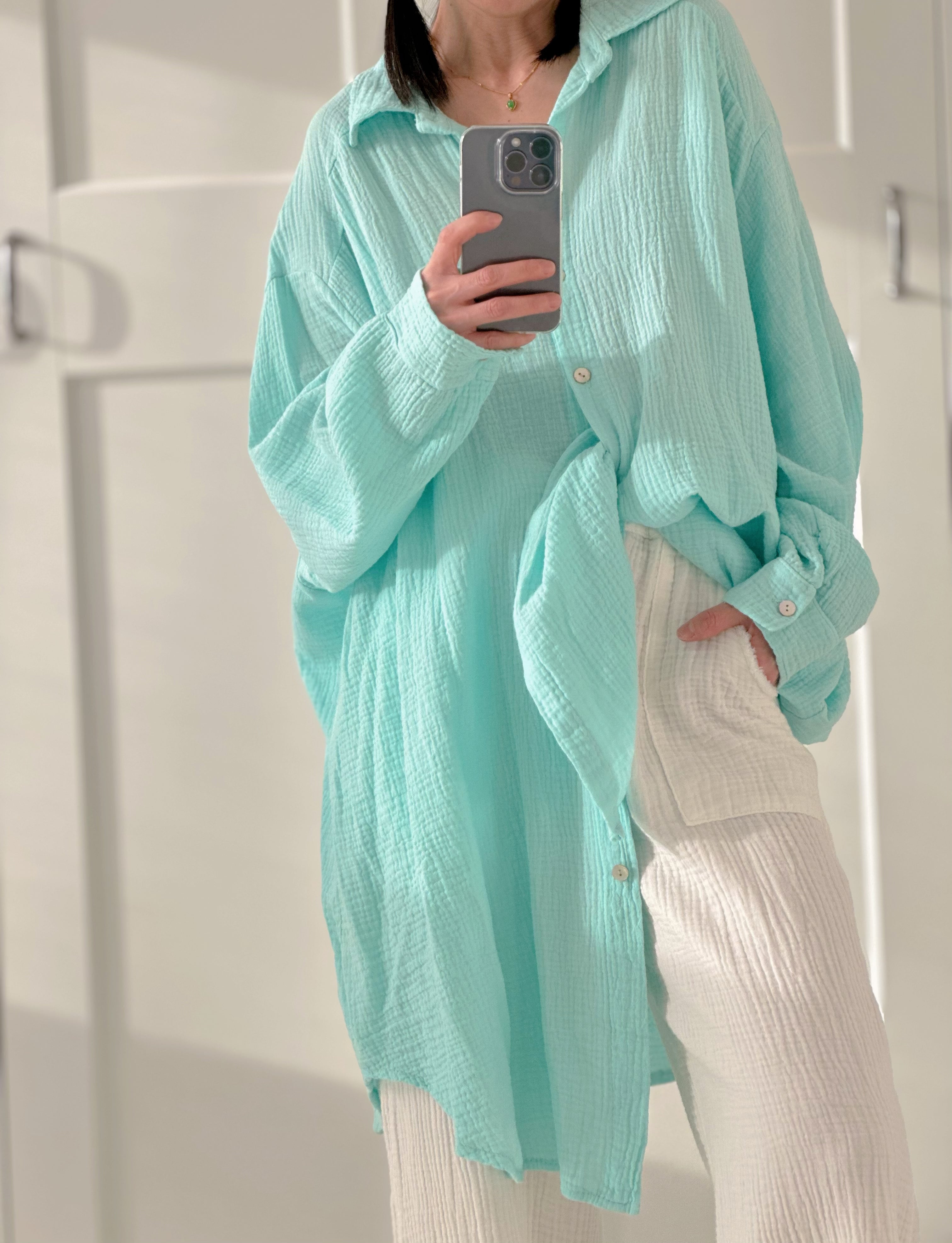 Blusa de muselina, oversize larga, 32 colores